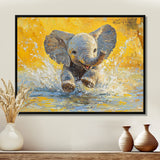 Elephant Calf Playing In The River - Elephant Bedroom Wall Art