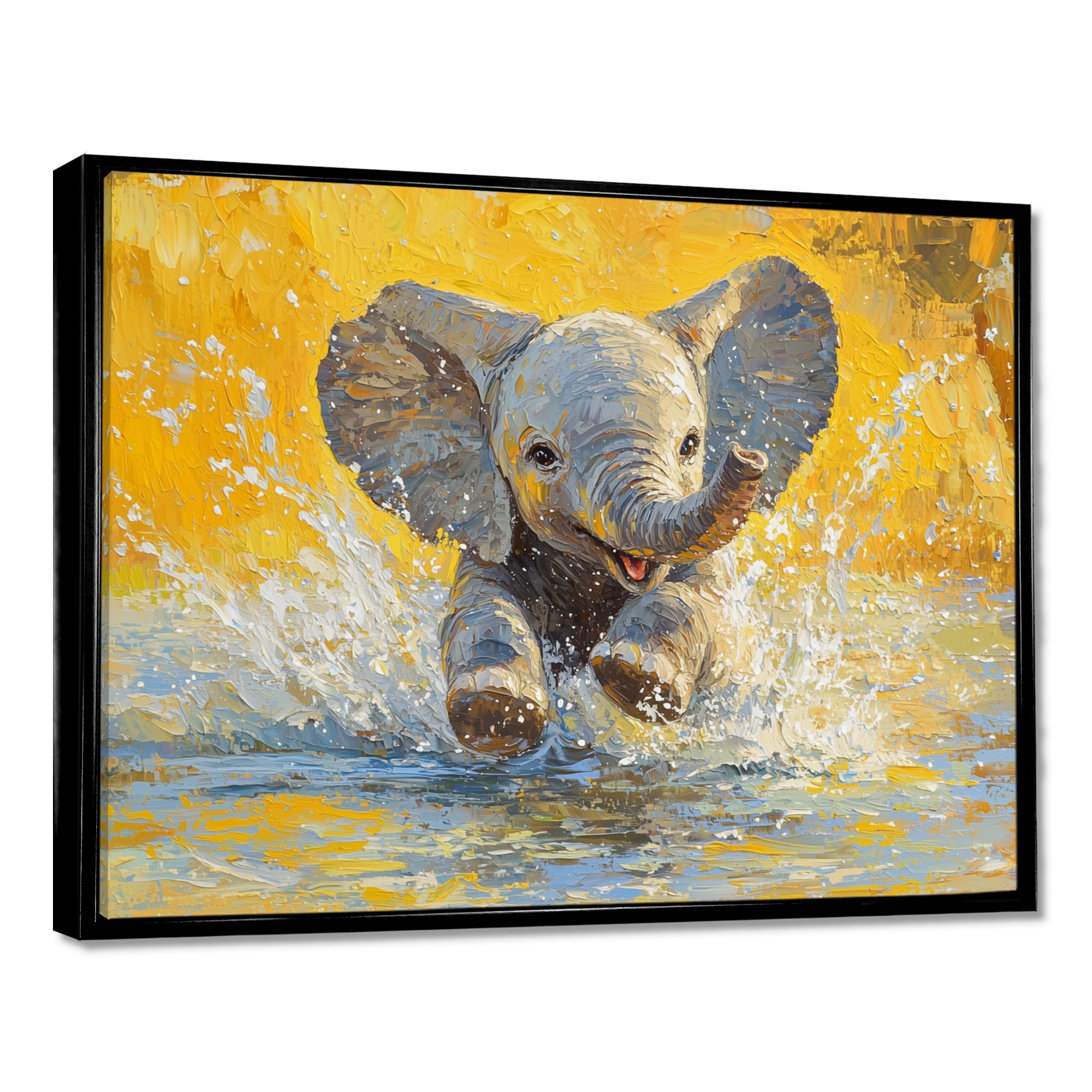 Elephant Calf Playing In The River - Elephant Bedroom Wall Art