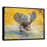 Elephant Calf Playing In The River - Elephant Bedroom Wall Art