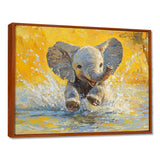 Elephant Calf Playing In The River - Elephant Bedroom Wall Art