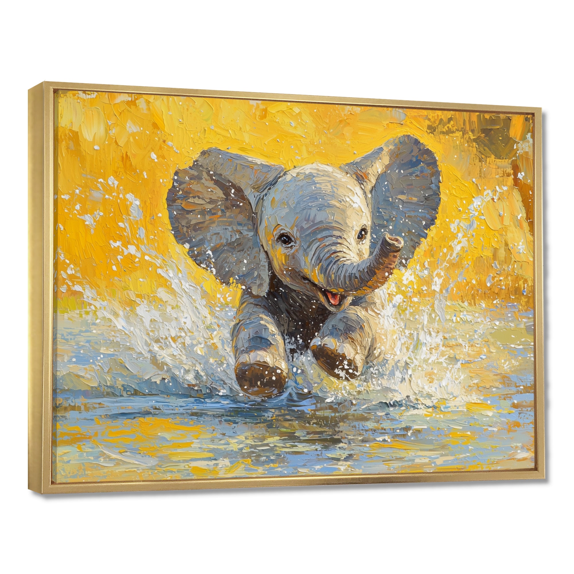 Elephant Calf Playing In The River - Elephant Bedroom Wall Art