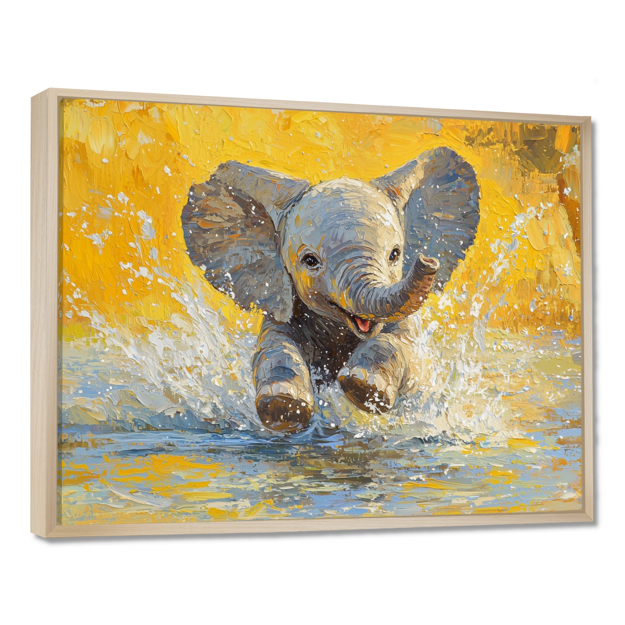 Elephant Calf Playing In The River - Elephant Bedroom Wall Art
