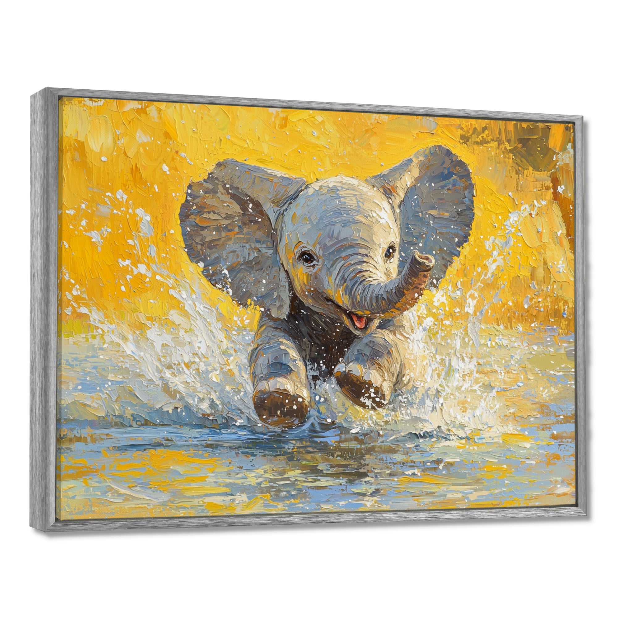Elephant Calf Playing In The River - Elephant Bedroom Wall Art