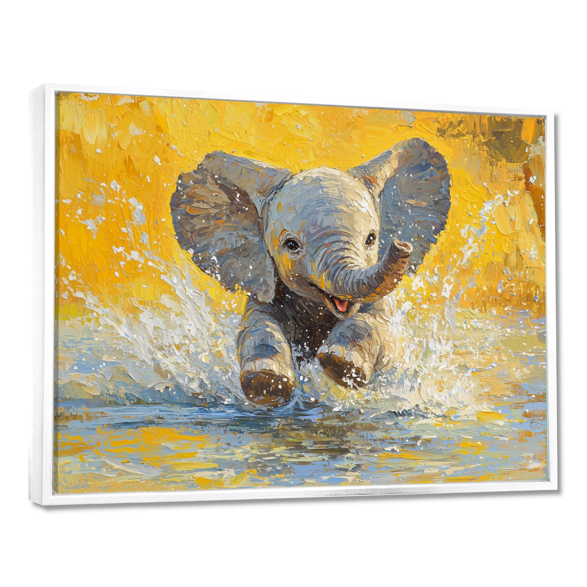 Elephant Calf Playing In The River - Elephant Bedroom Wall Art