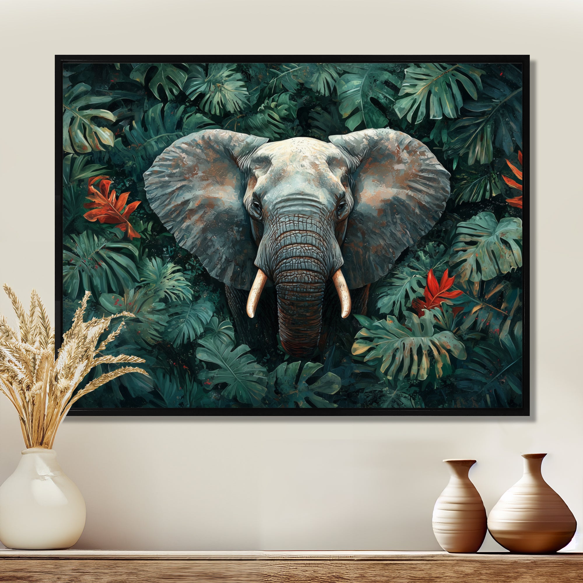 Elephant Portrait In The Jungle - Elephant Large Canvas Wall Art