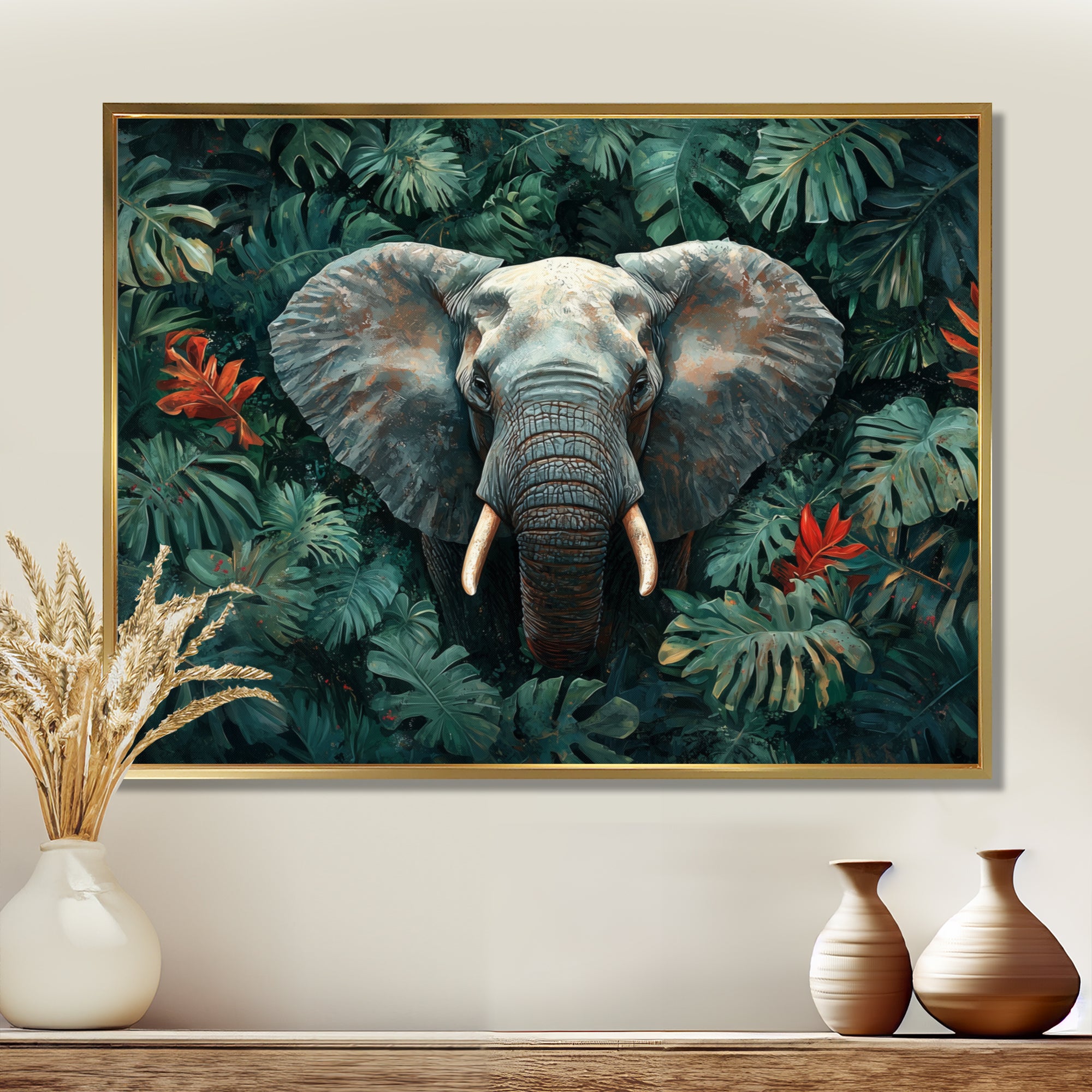 Elephant Portrait In The Jungle - Elephant Large Canvas Wall Art