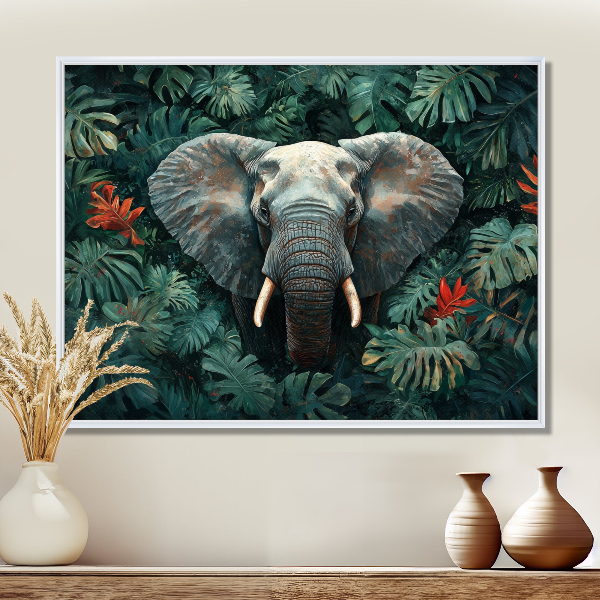 Elephant Portrait In The Jungle - Elephant Large Canvas Wall Art