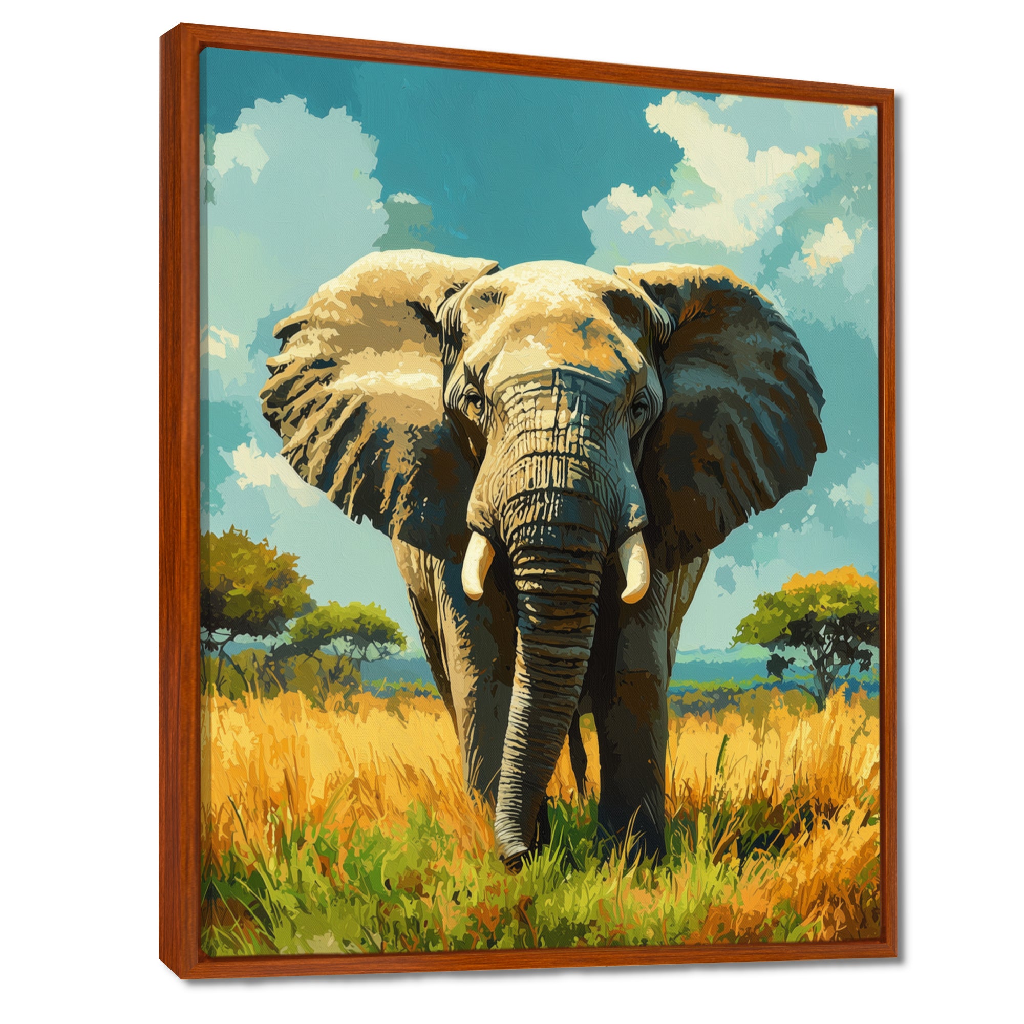Elephant In The Lush Savannah - Elephant Living Room Wall Art