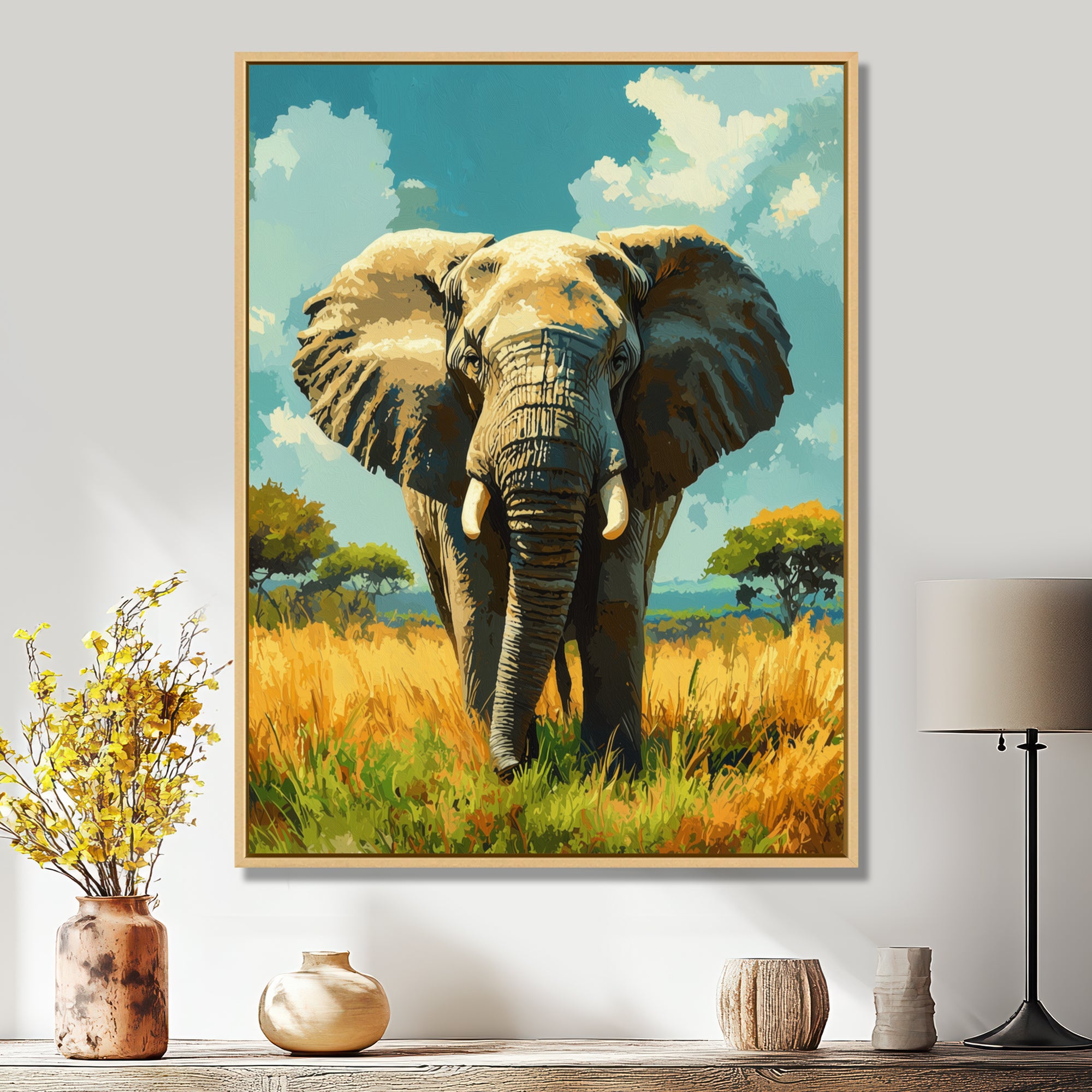 Elephant In The Lush Savannah - Elephant Living Room Wall Art