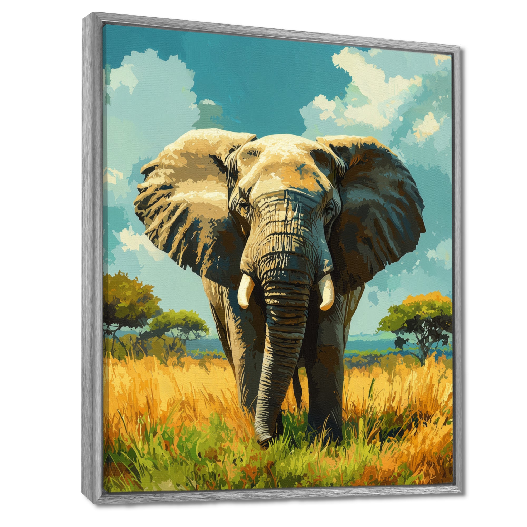 Elephant In The Lush Savannah - Elephant Living Room Wall Art