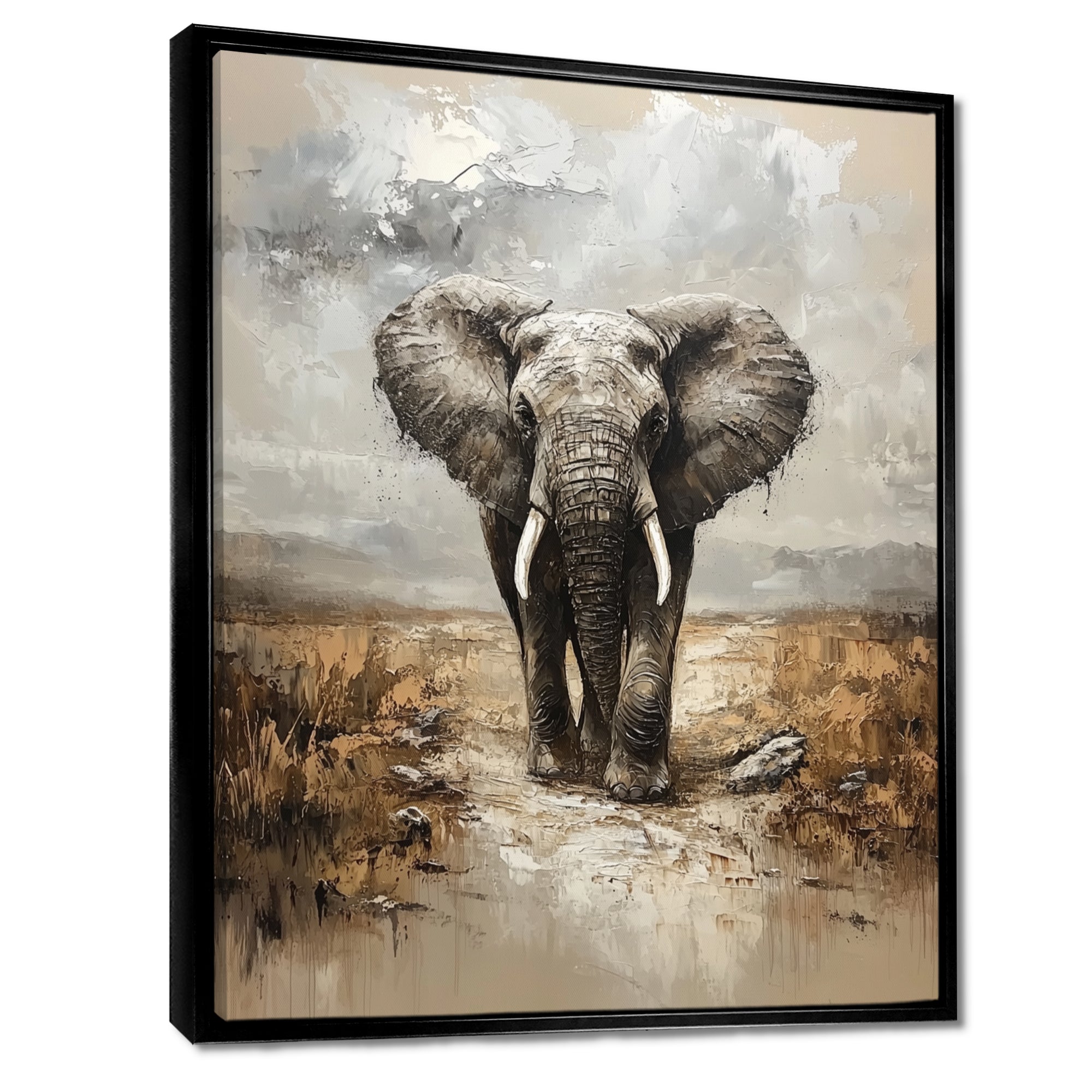 Elephant Majesty In The Grasslands - Elephant Canvas Wall Art