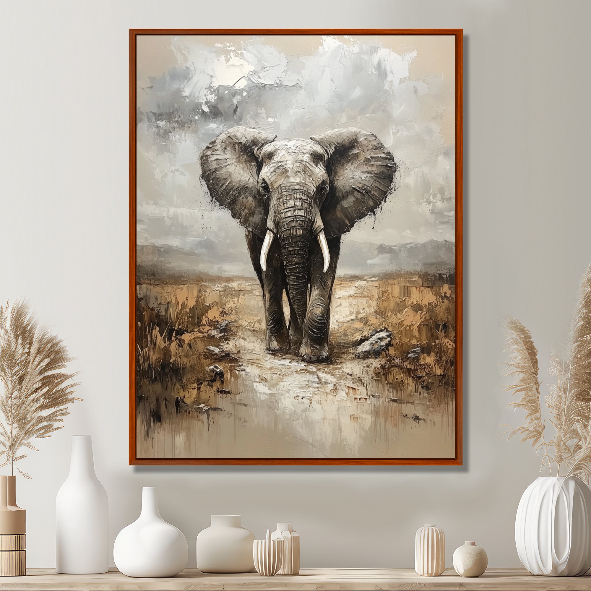 Elephant Majesty In The Grasslands - Elephant Canvas Wall Art