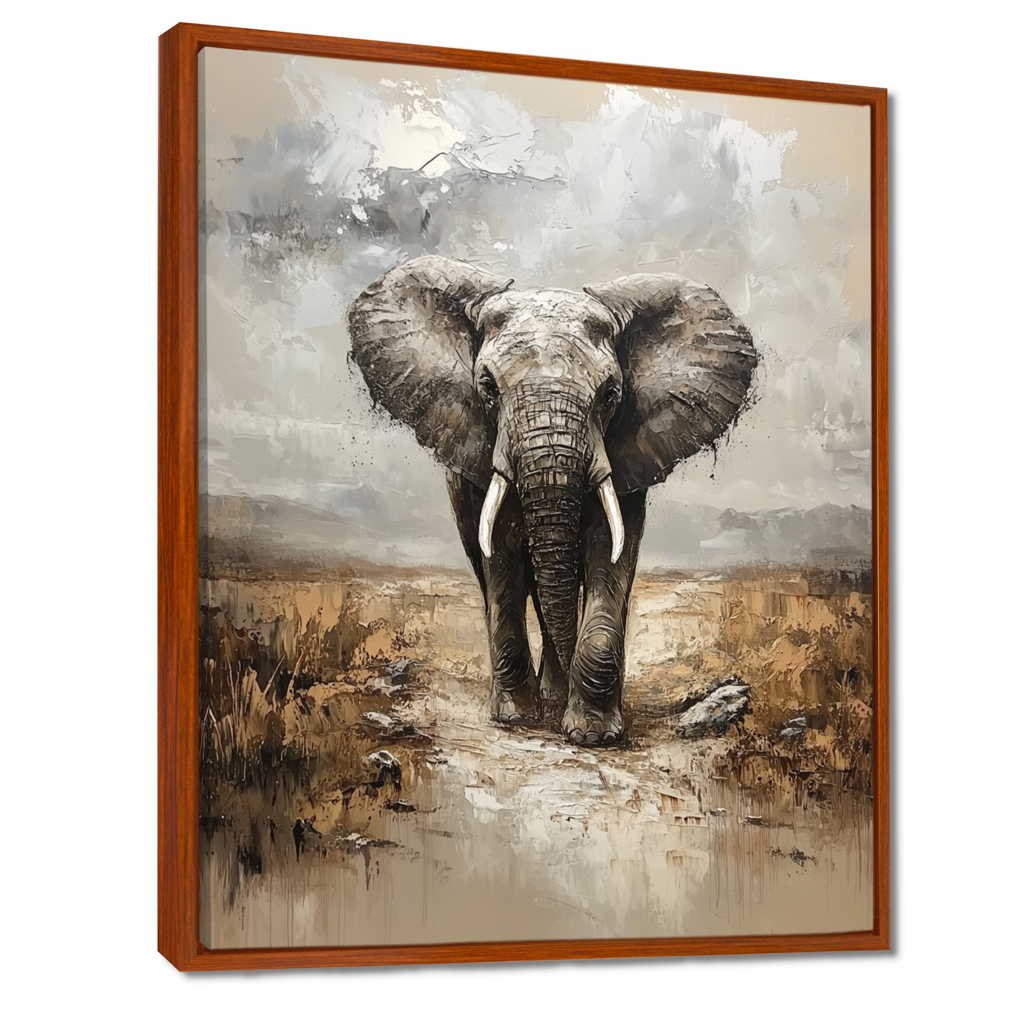 Elephant Majesty In The Grasslands - Elephant Canvas Wall Art