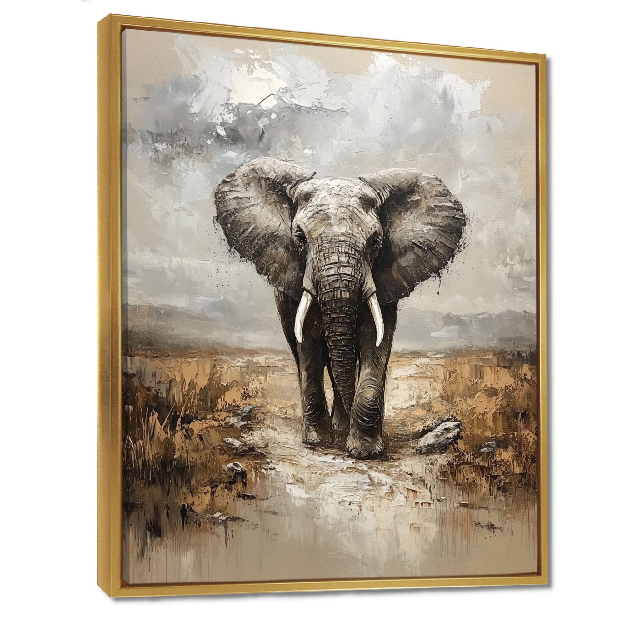 Elephant Majesty In The Grasslands - Elephant Canvas Wall Art