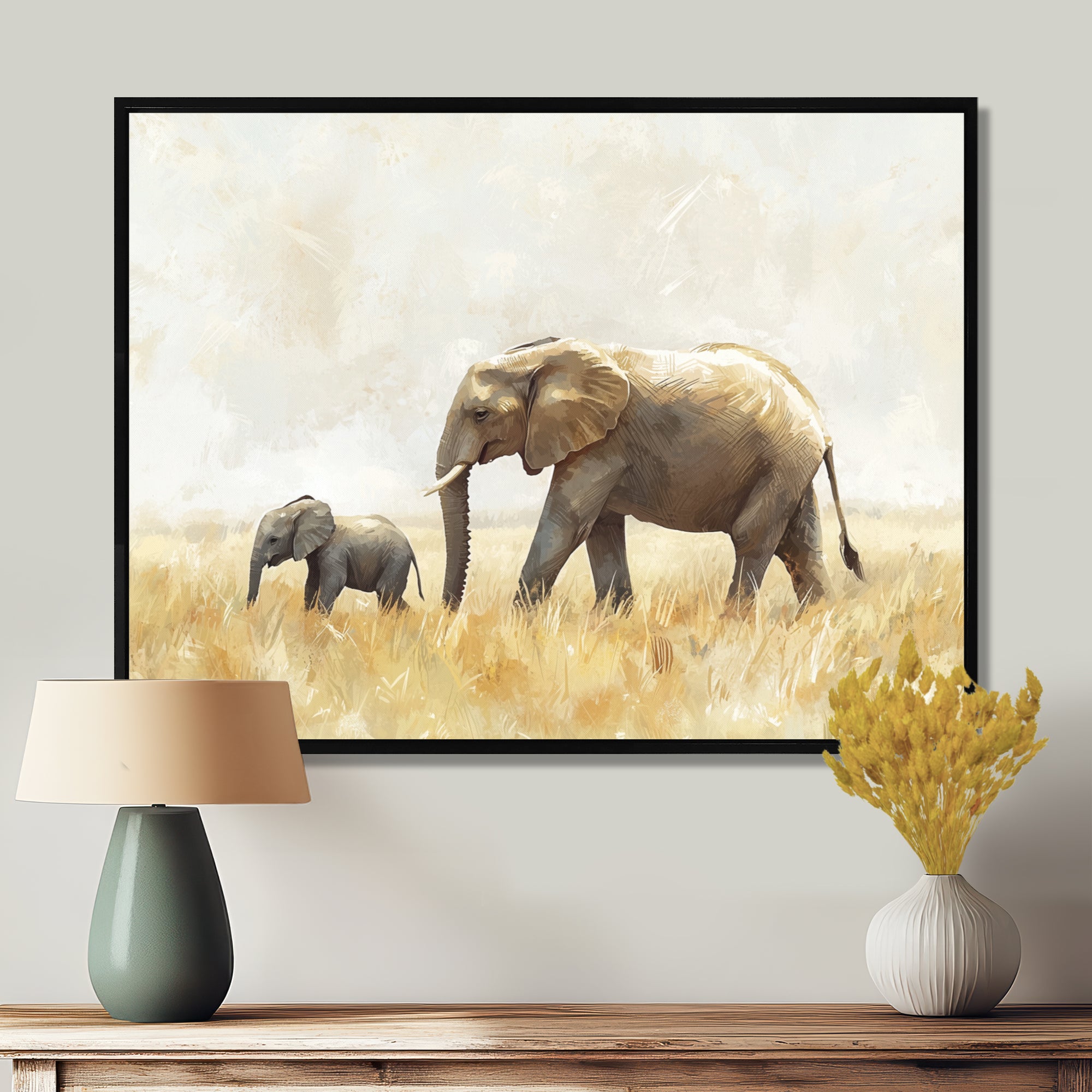 Elephant With Her Baby In African - Elephant Wall Art Prints