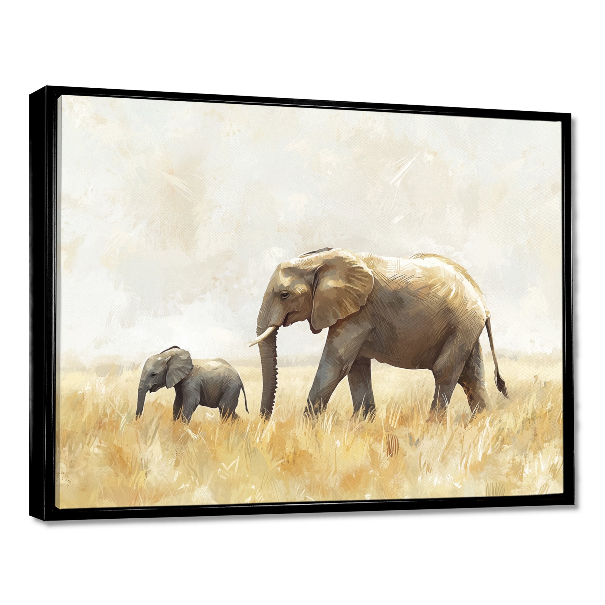 Elephant With Her Baby In African - Elephant Wall Art Prints