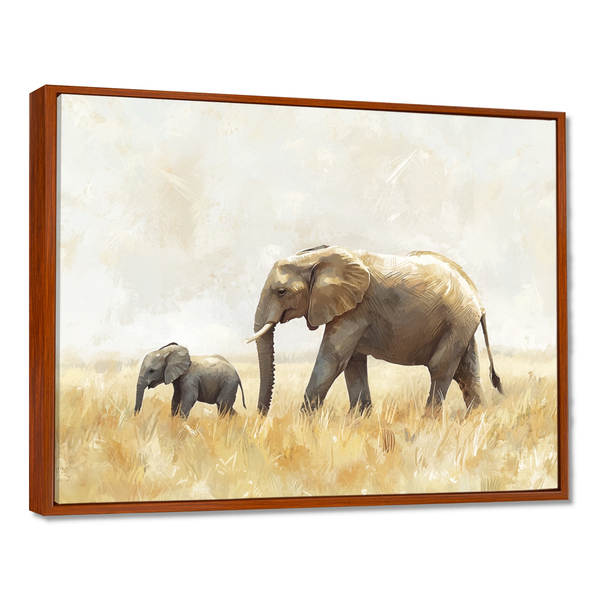 Elephant With Her Baby In African - Elephant Wall Art Prints