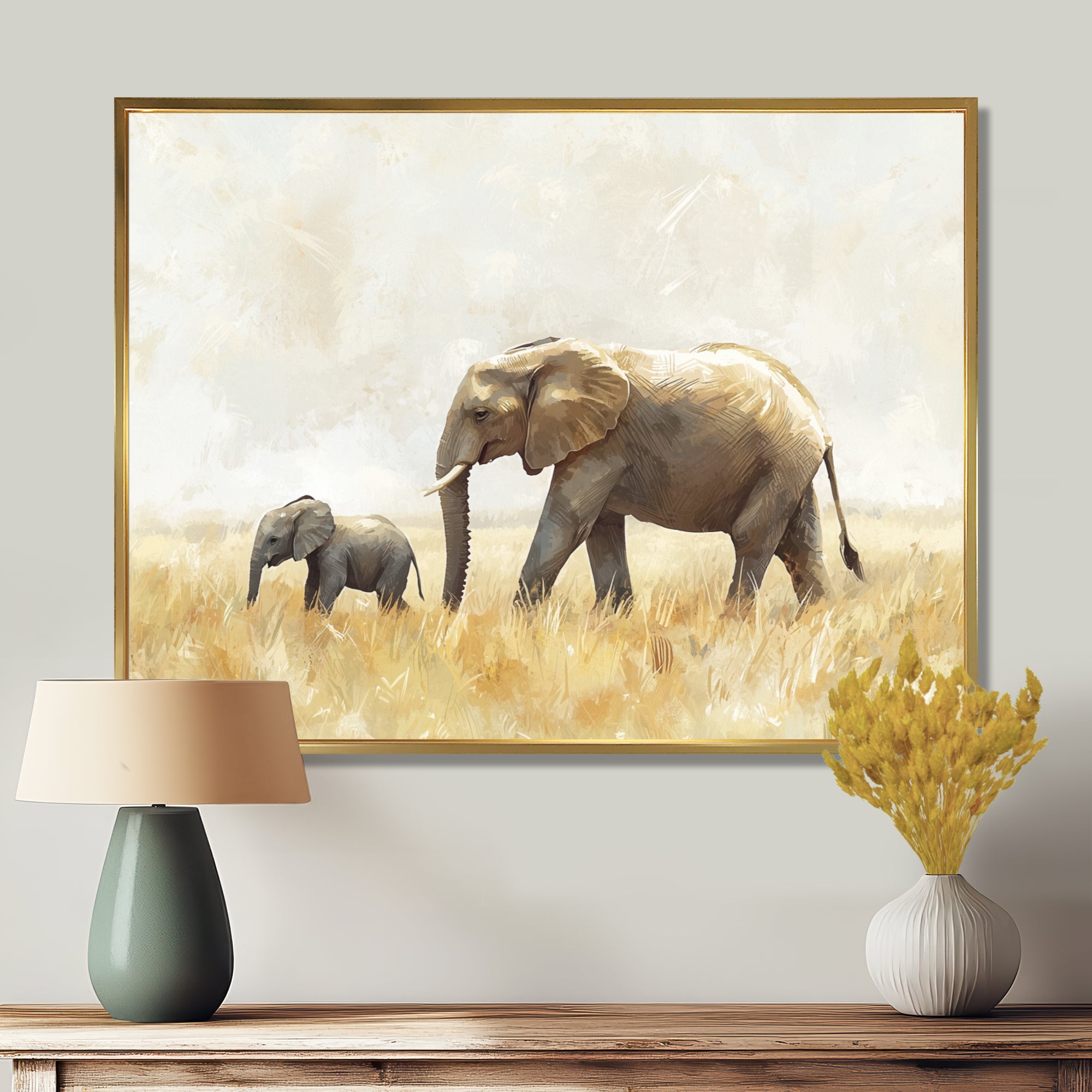 Elephant With Her Baby In African - Elephant Wall Art Prints