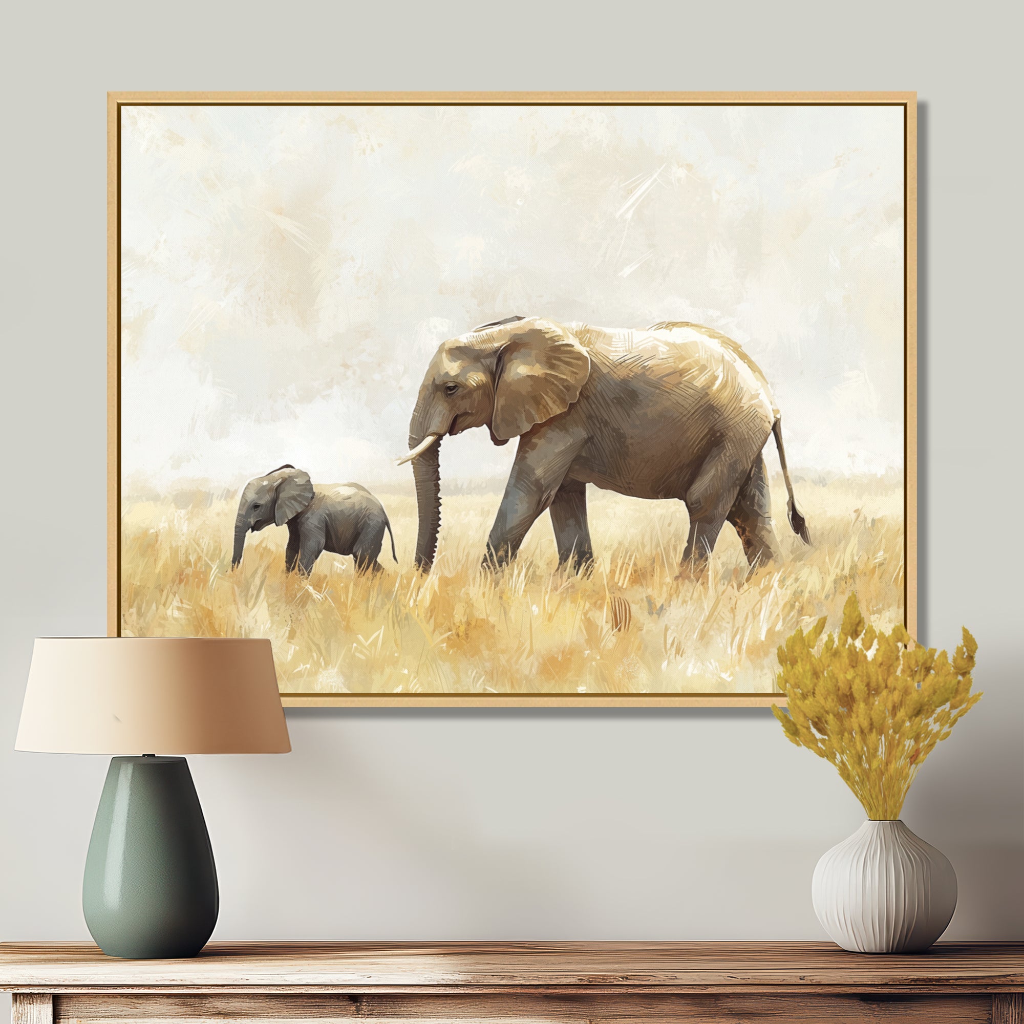 Elephant With Her Baby In African - Elephant Wall Art Prints