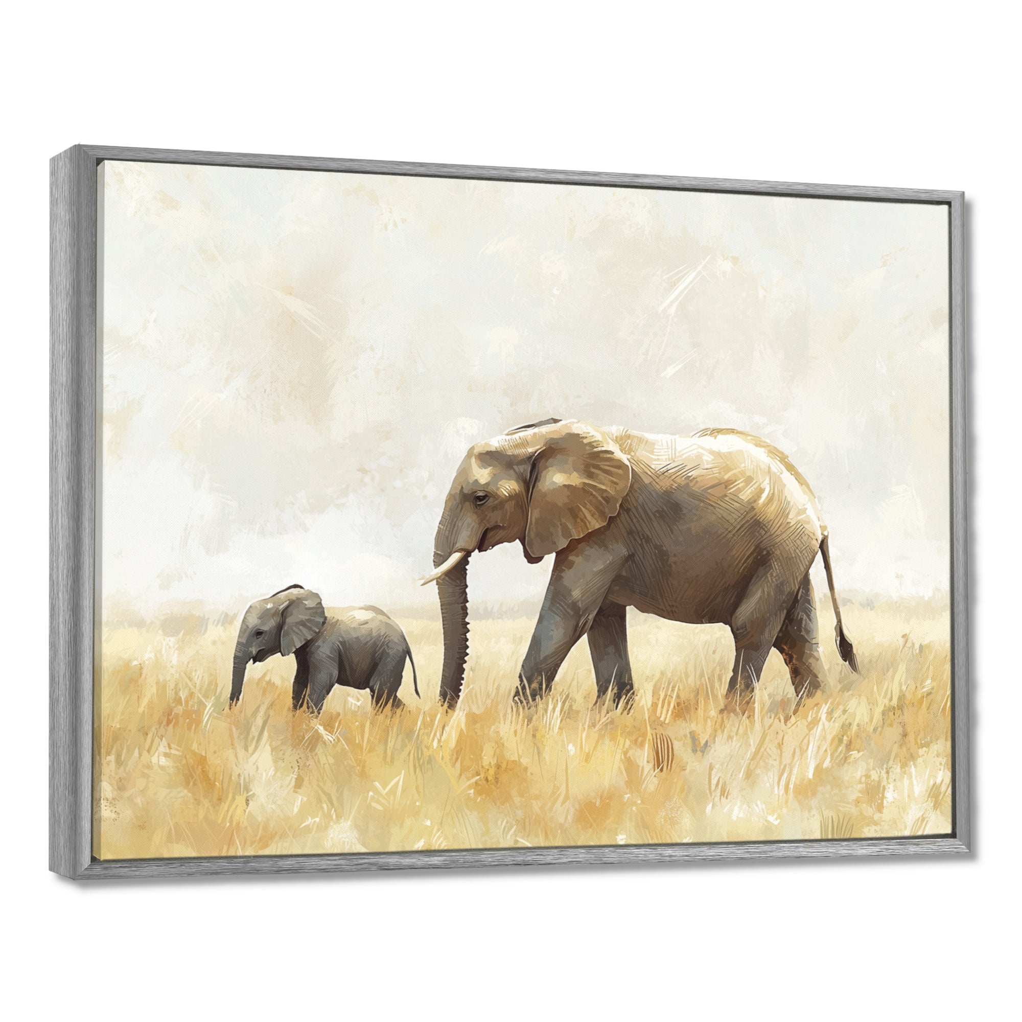Elephant With Her Baby In African - Elephant Wall Art Prints