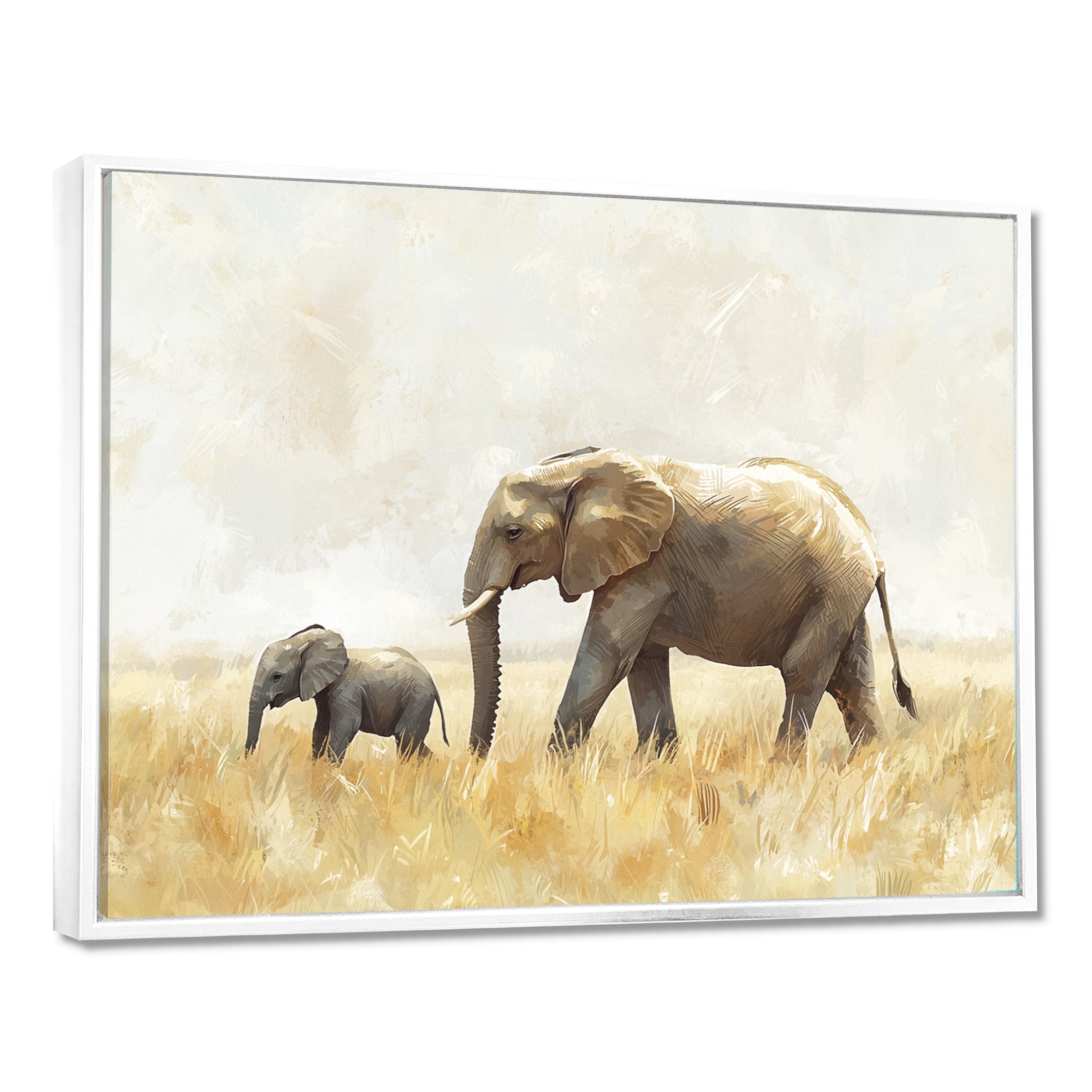 Elephant With Her Baby In African - Elephant Wall Art Prints