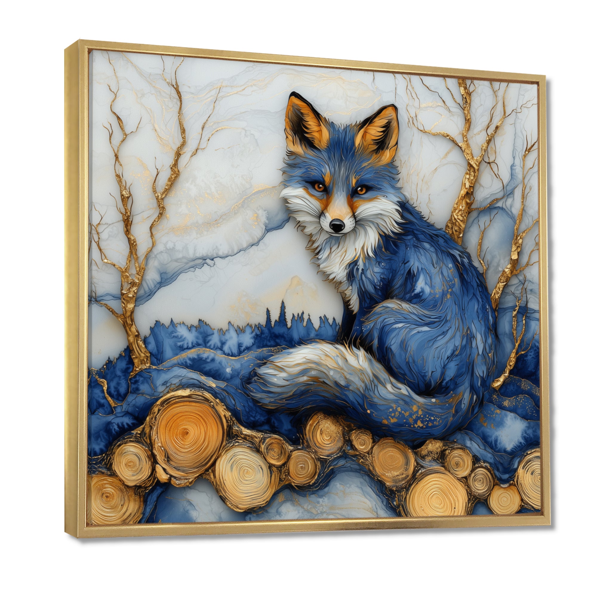 Night Fox By The Lake Landscape - Blue Fox Wall Art