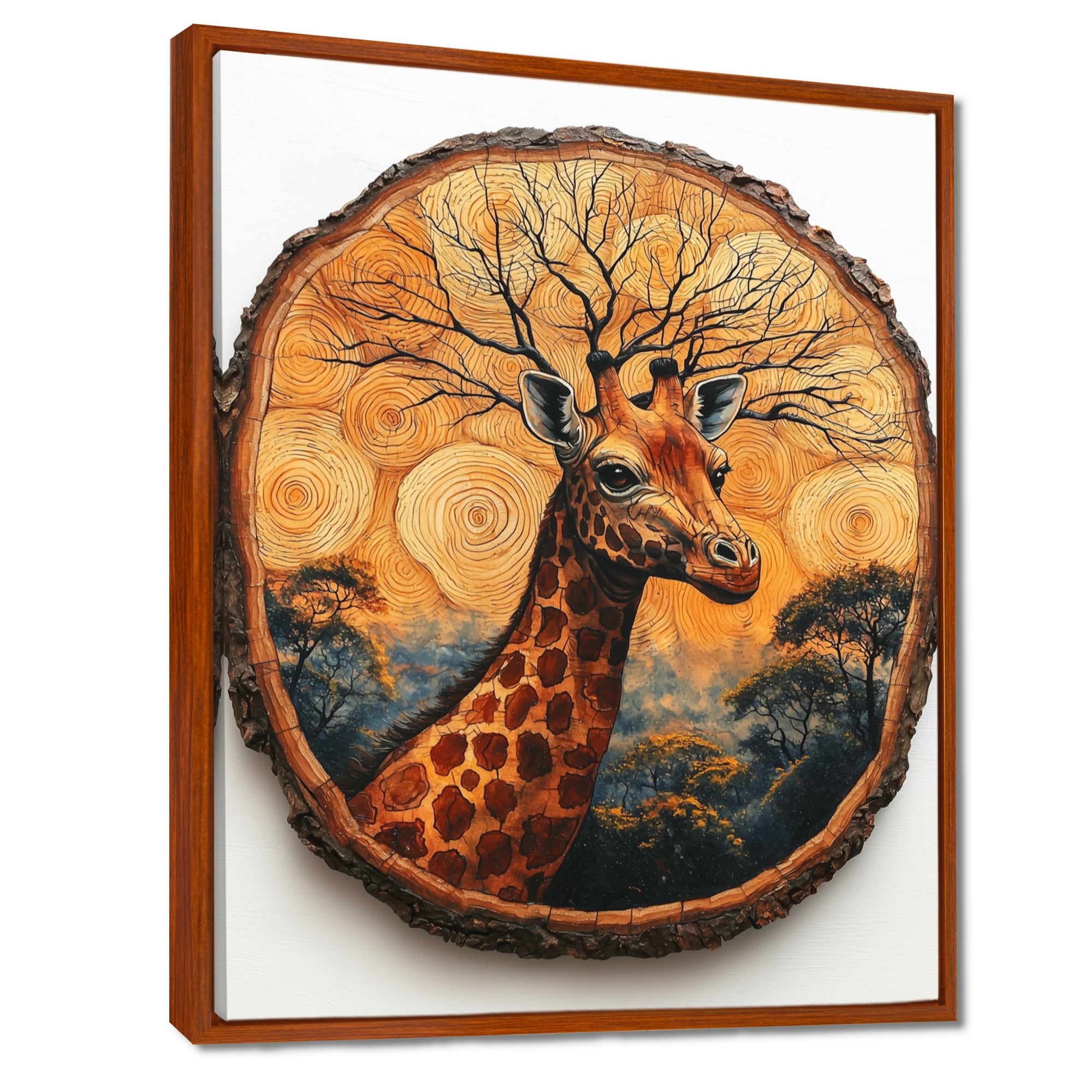 Floral Giraffe Portrait In African Landscape - Giraffe Canvas Wall Art