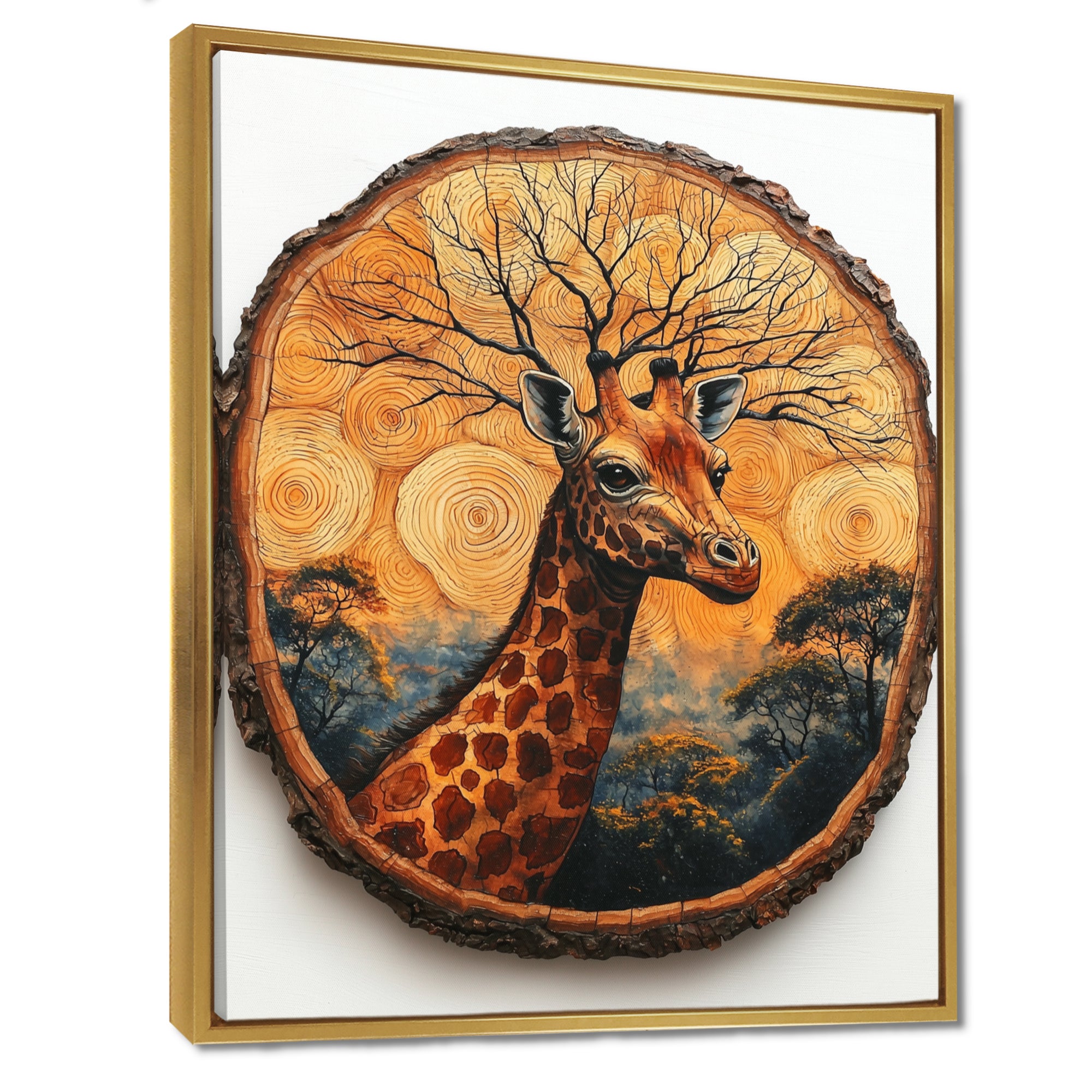 Floral Giraffe Portrait In African Landscape - Giraffe Canvas Wall Art