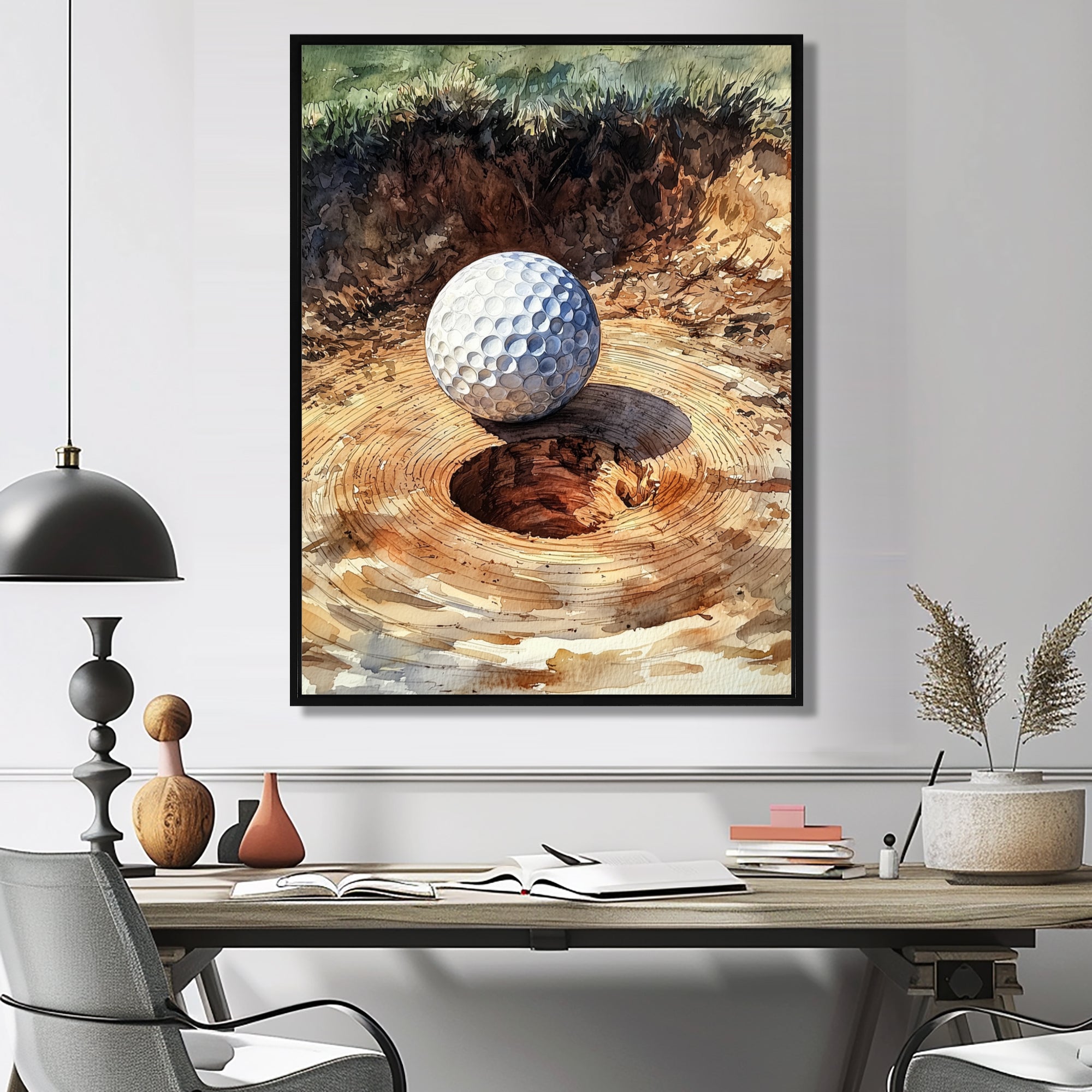 Abstract Golf Ball At The Wooden Slide - Golf Canvas Wall Art