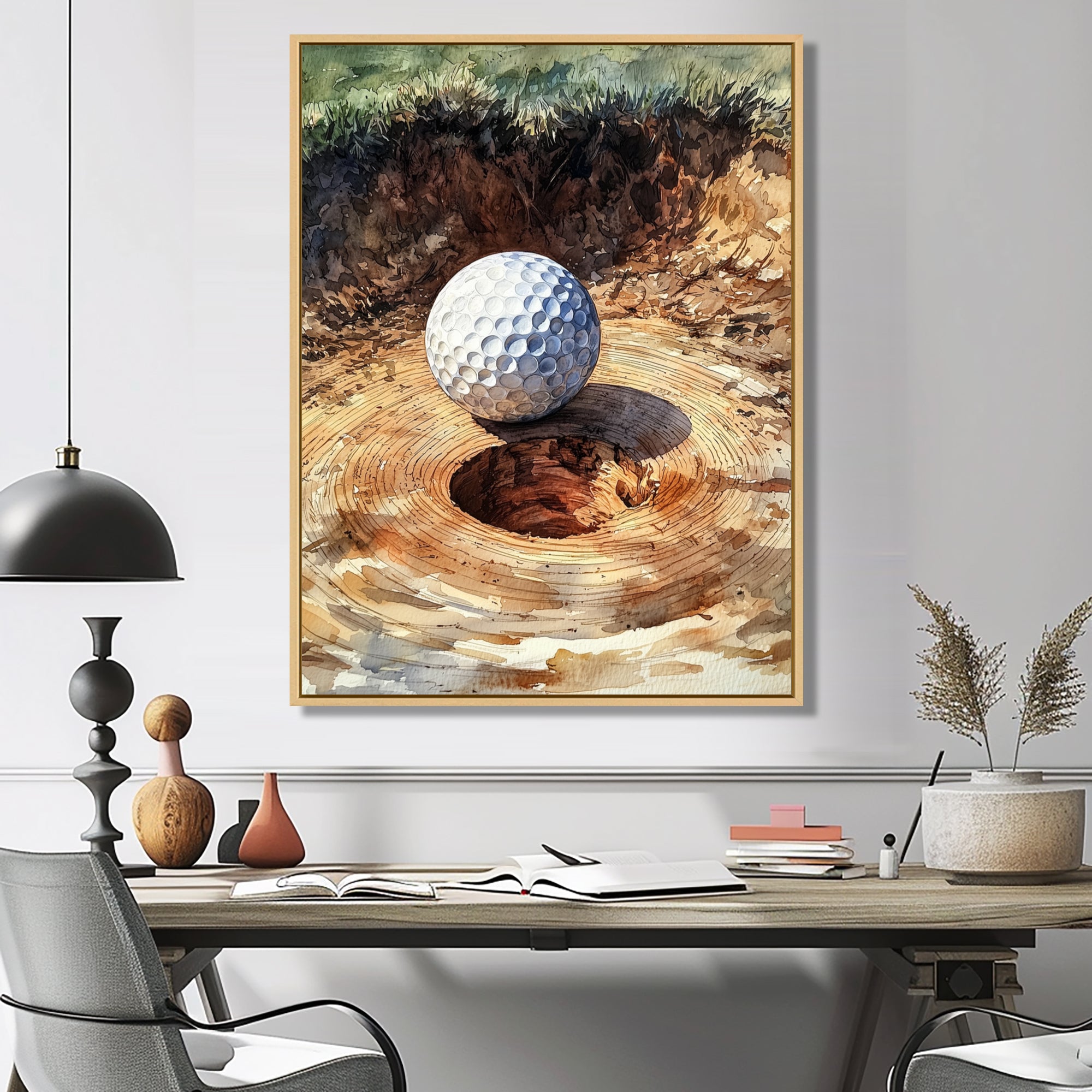 Abstract Golf Ball At The Wooden Slide - Golf Canvas Wall Art