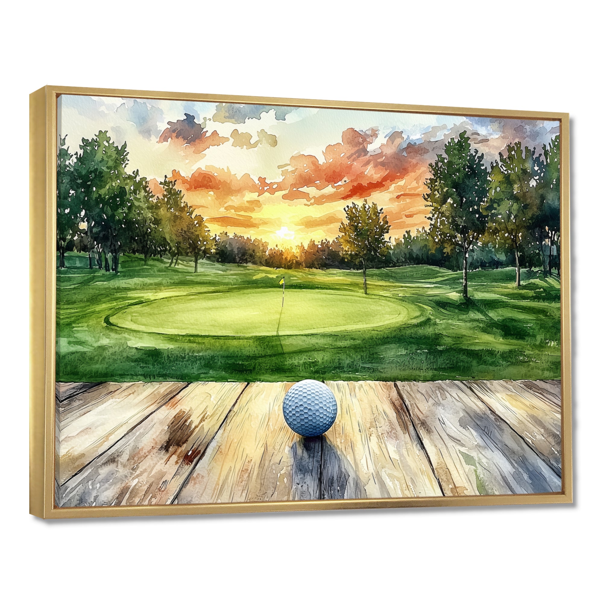 Golf Practice On A Top Of Wooden Slide - Golf Canvas Wall Art