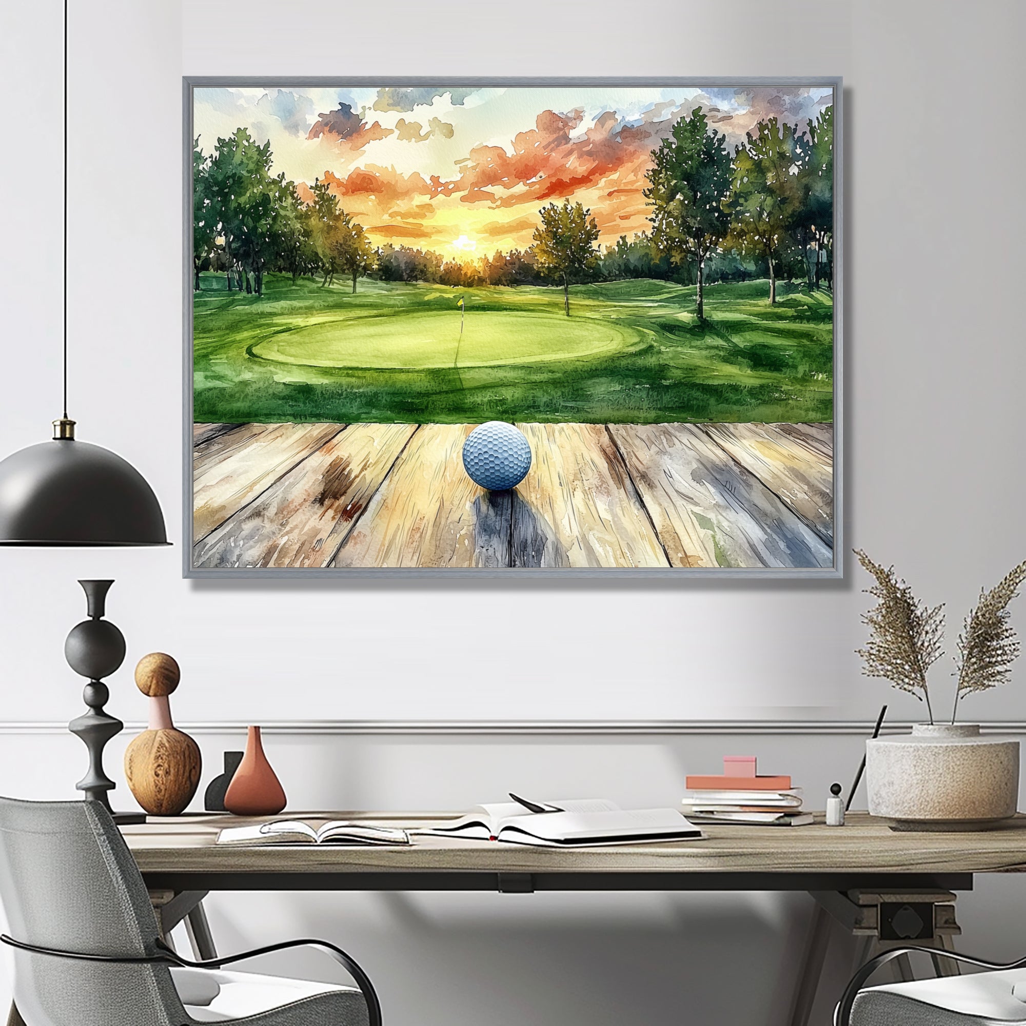 Golf Practice On A Top Of Wooden Slide - Golf Canvas Wall Art