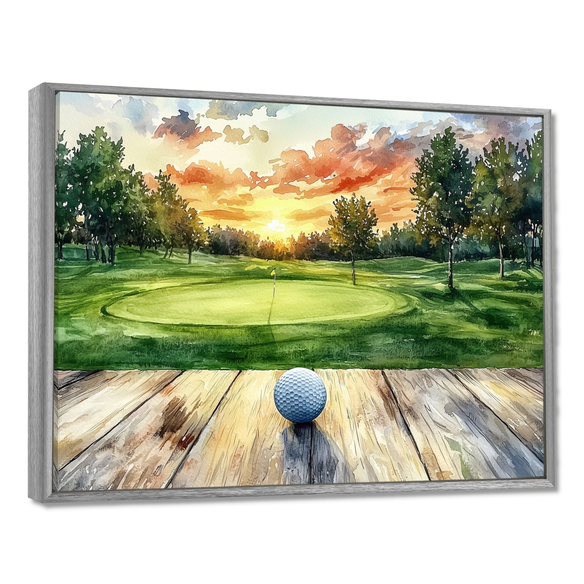 Golf Practice On A Top Of Wooden Slide - Golf Canvas Wall Art
