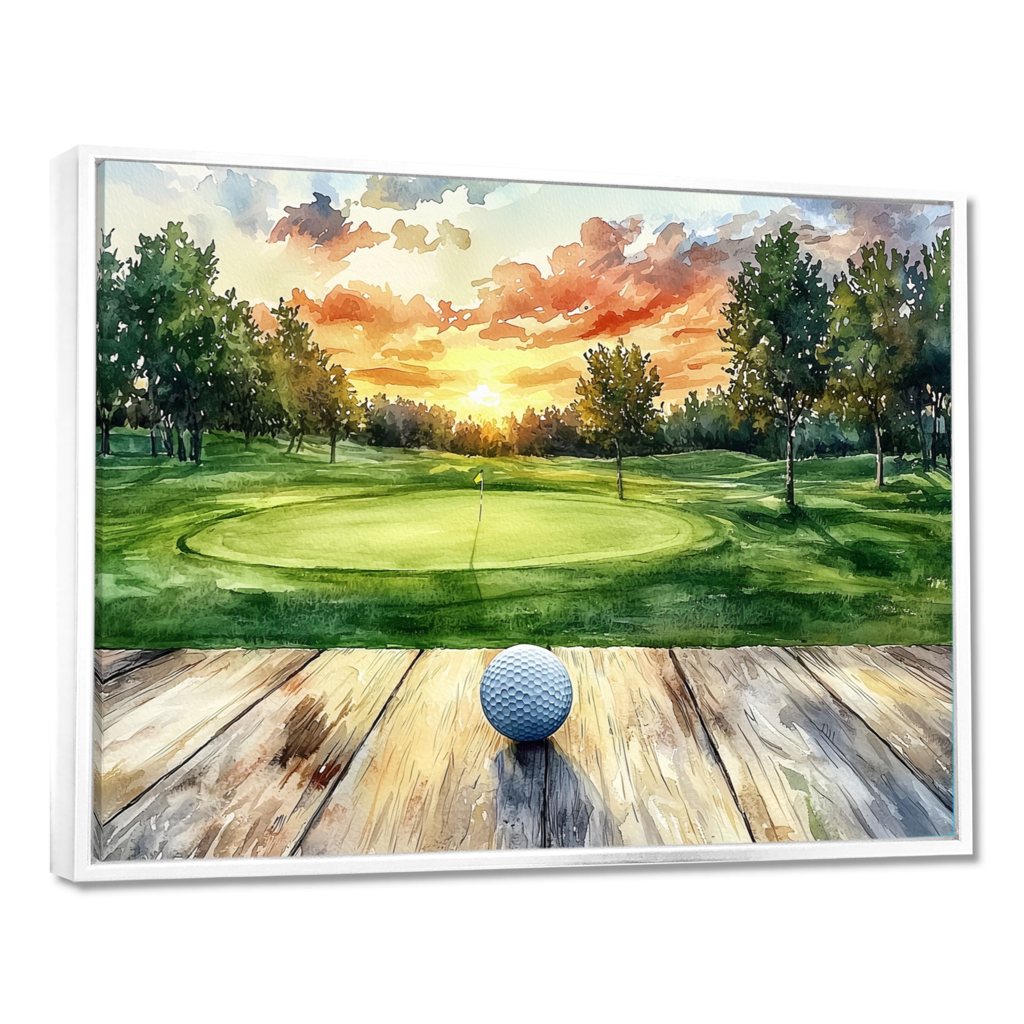 Golf Practice On A Top Of Wooden Slide - Golf Canvas Wall Art