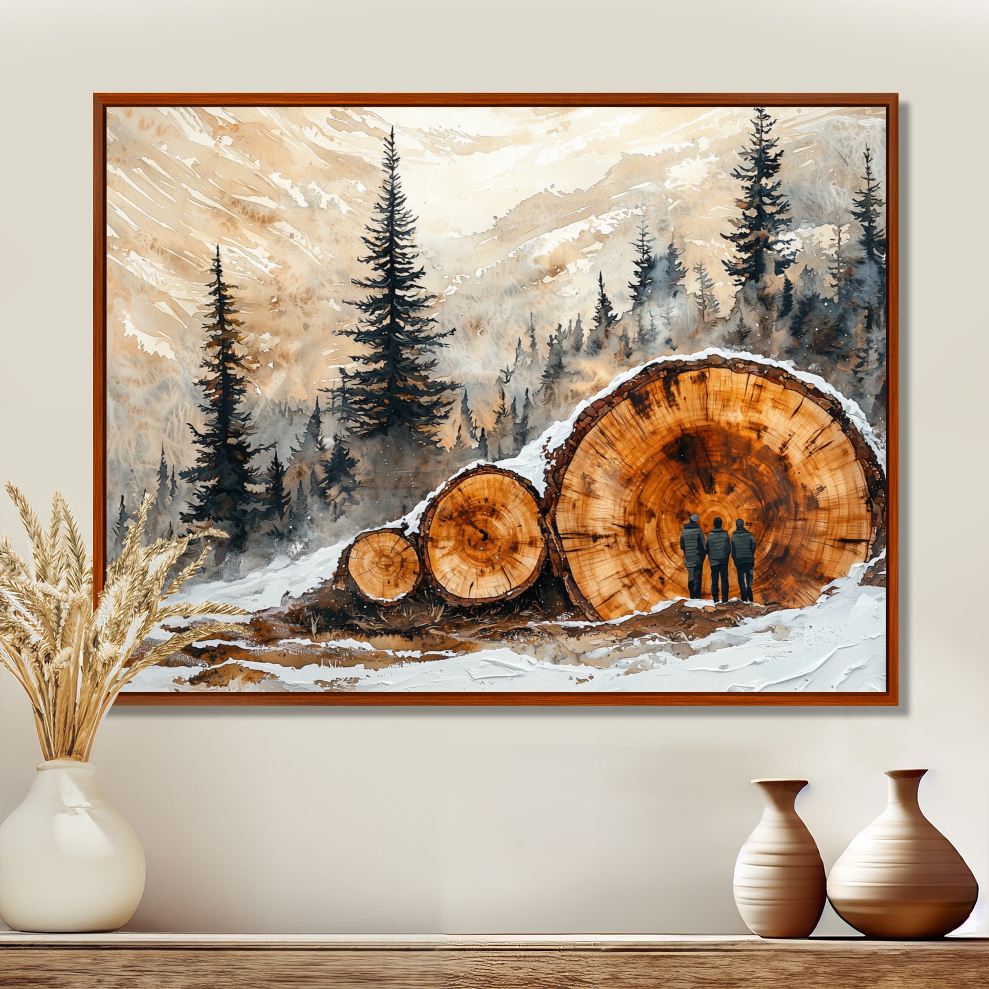 Hiking Group In A Winter Landscape I - Hiking Canvas Wall Art