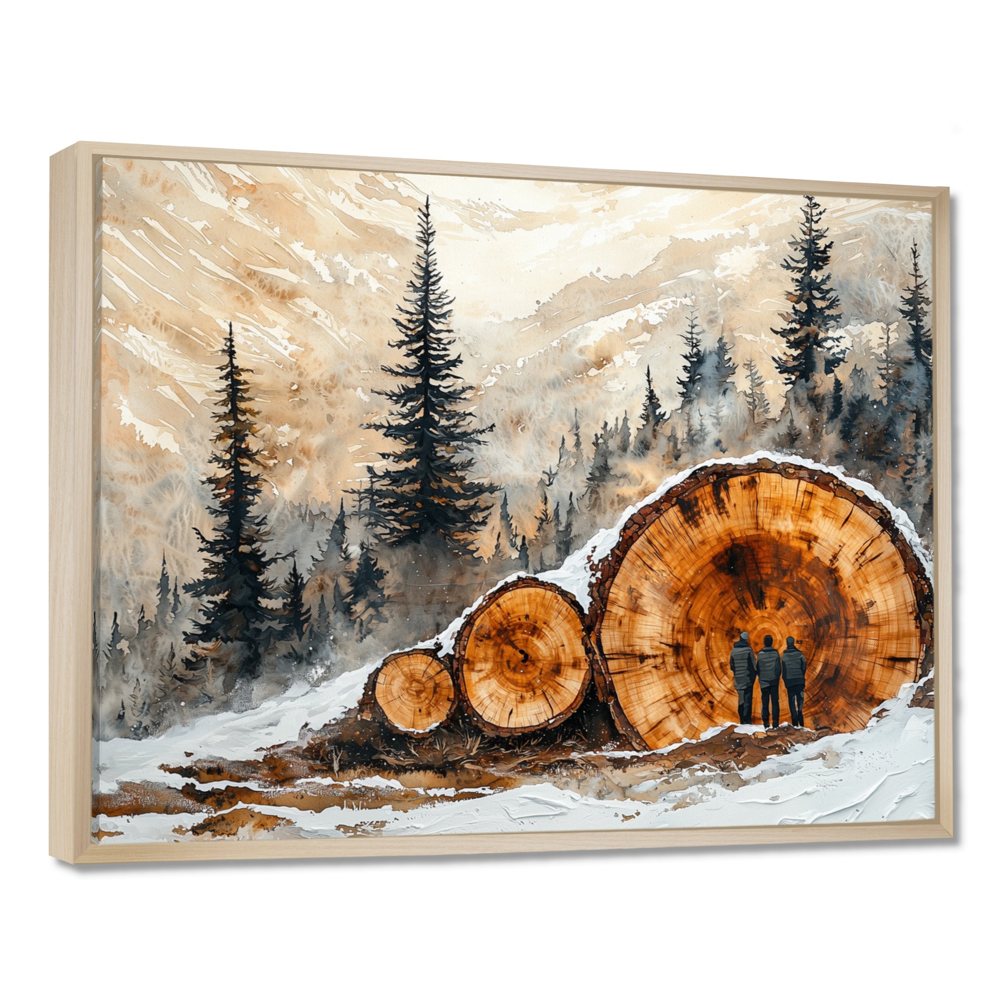 Hiking Group In A Winter Landscape I - Hiking Canvas Wall Art