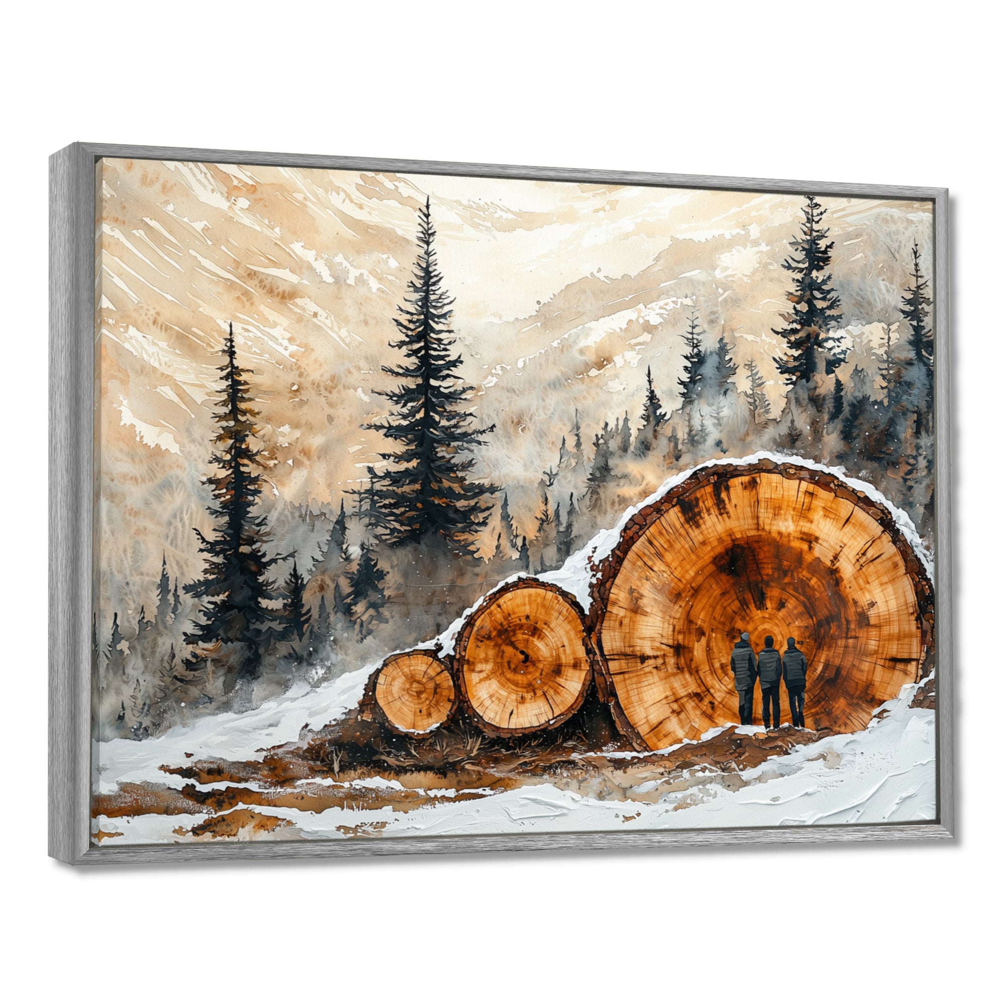 Hiking Group In A Winter Landscape I - Hiking Canvas Wall Art