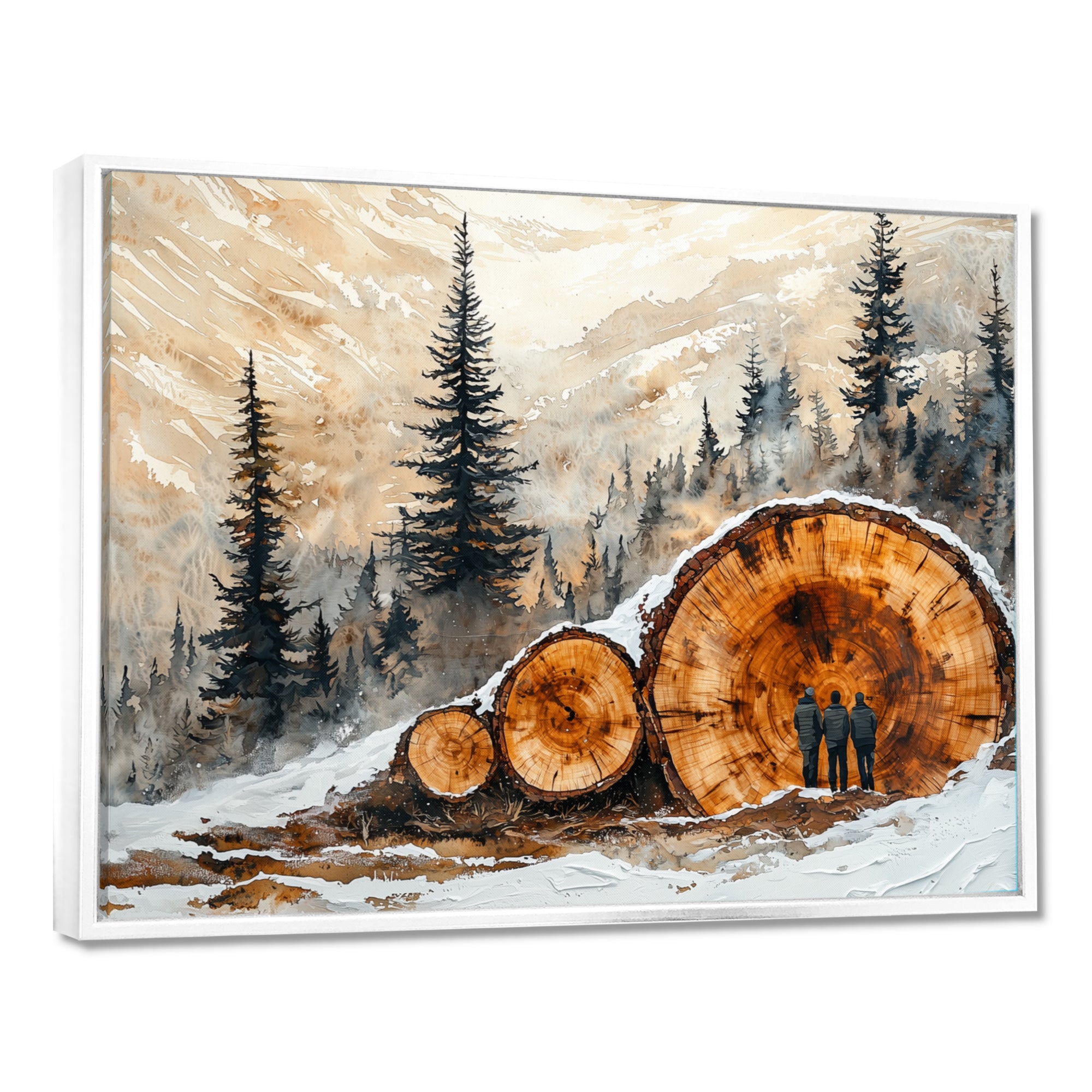 Hiking Group In A Winter Landscape I - Hiking Canvas Wall Art
