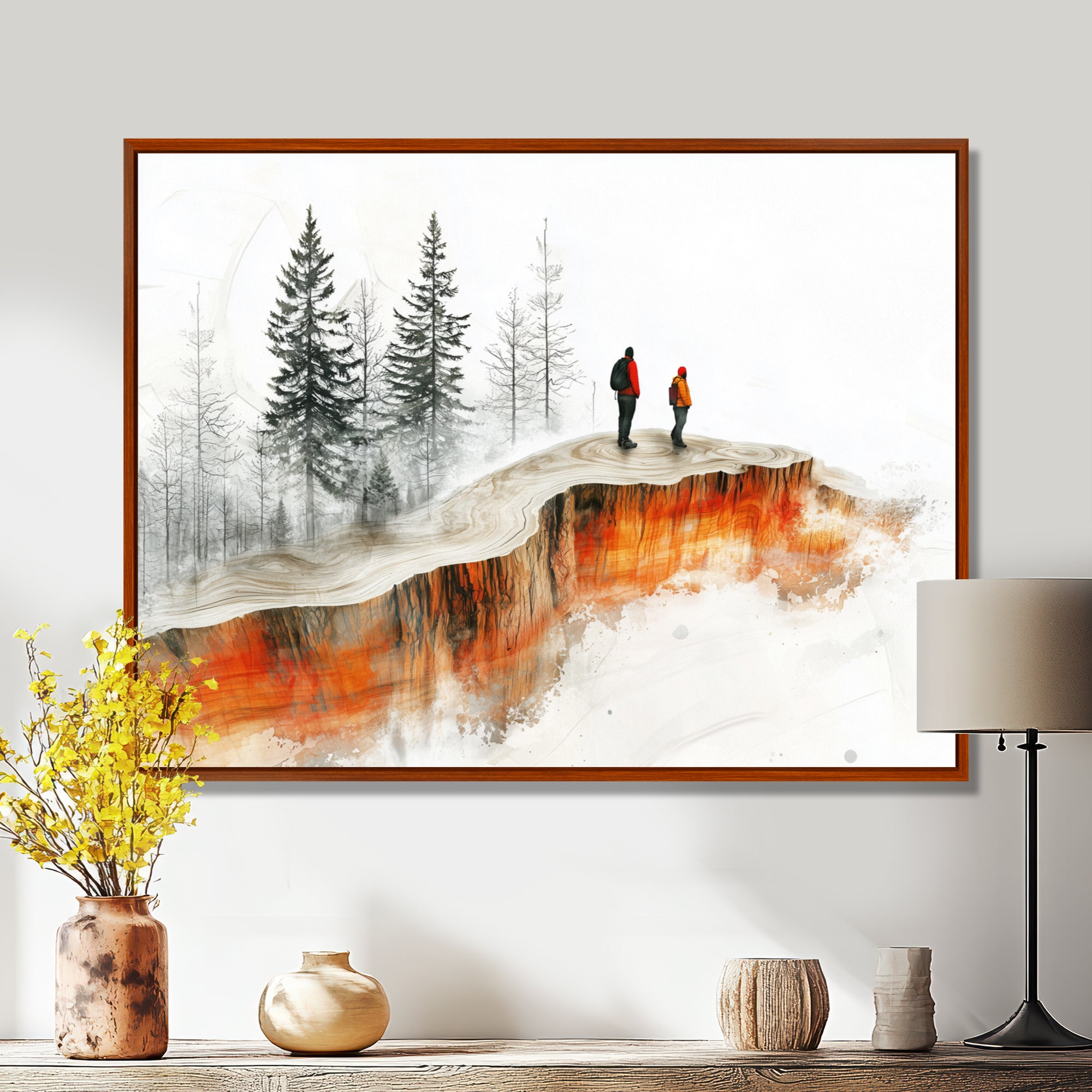 Hiking In A Winter Landscape I - Hiking Canvas Wall Art