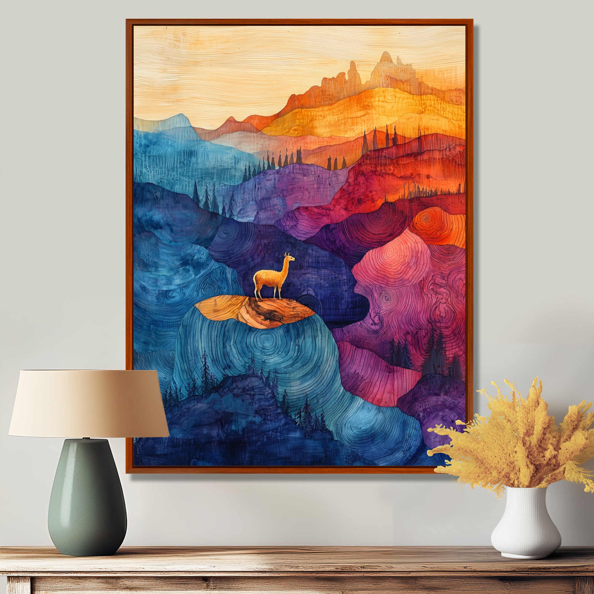 Llama In The Rainbow Mountain Slide - Llama Wall Art Prints