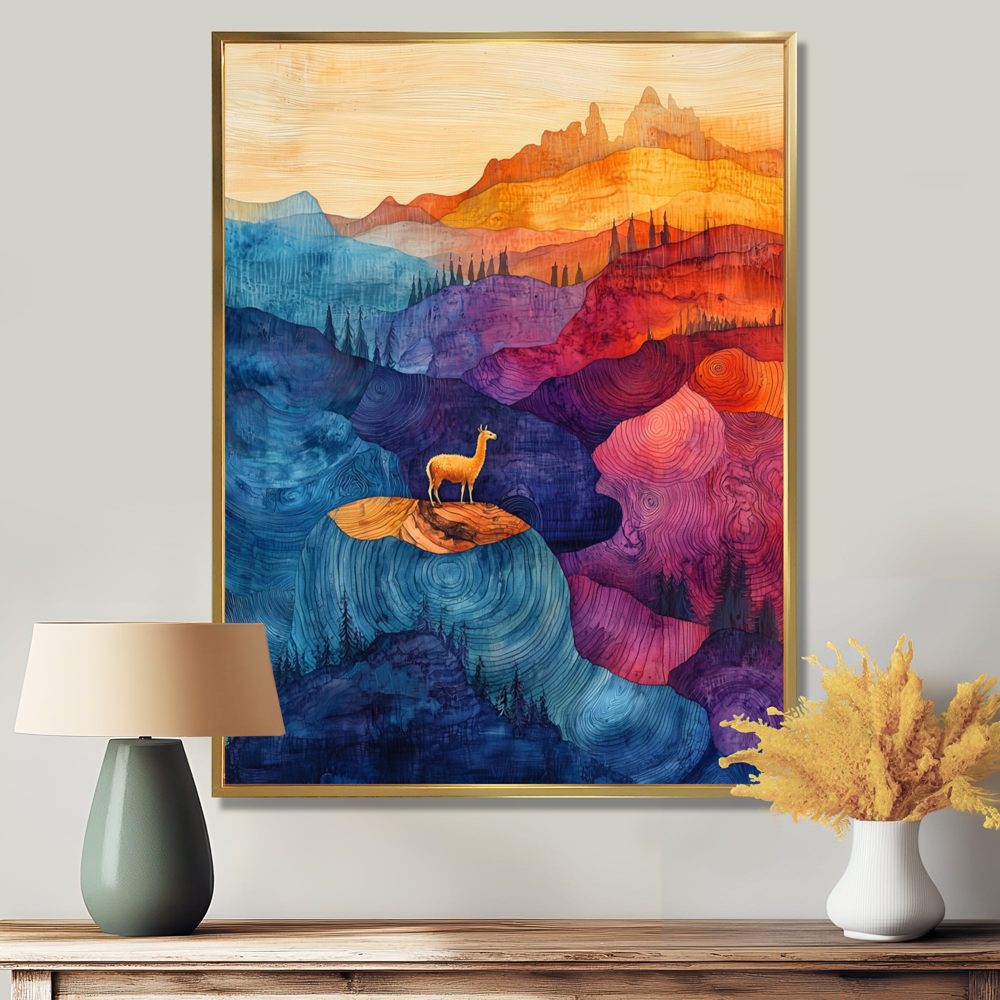 Llama In The Rainbow Mountain Slide - Llama Wall Art Prints