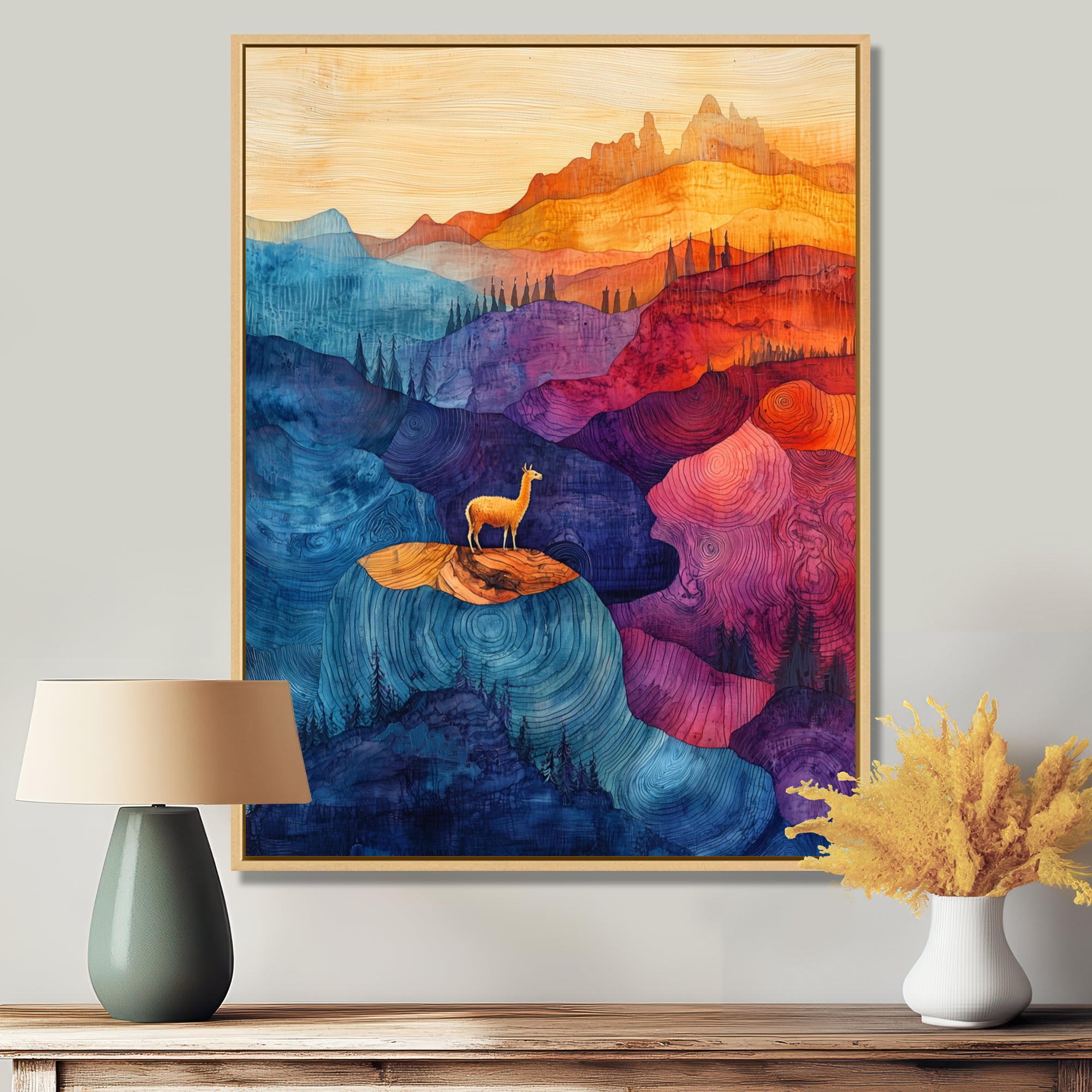 Llama In The Rainbow Mountain Slide - Llama Wall Art Prints