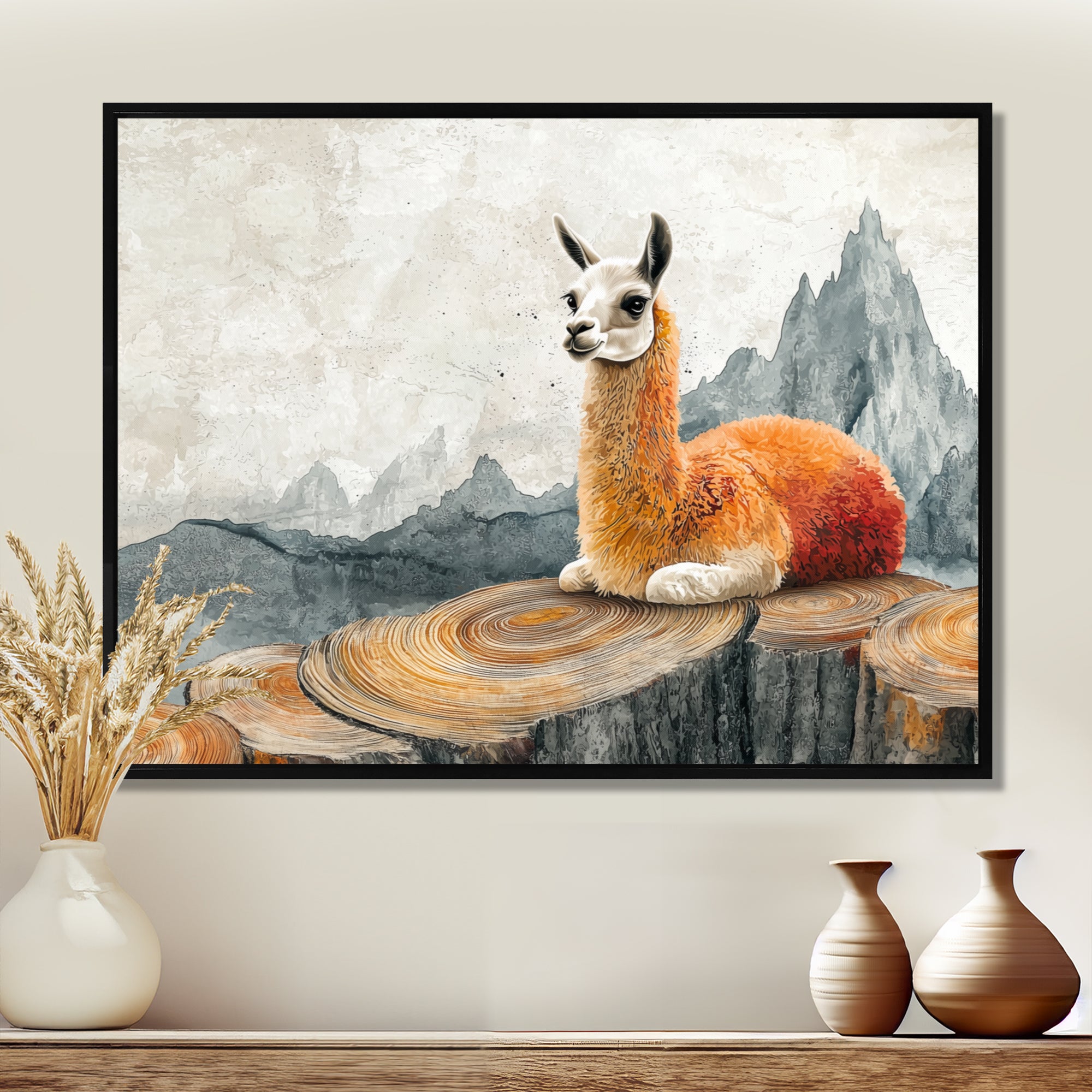 Llama In Peru Meditation Of The Guardian - Orange Llama Wall Art