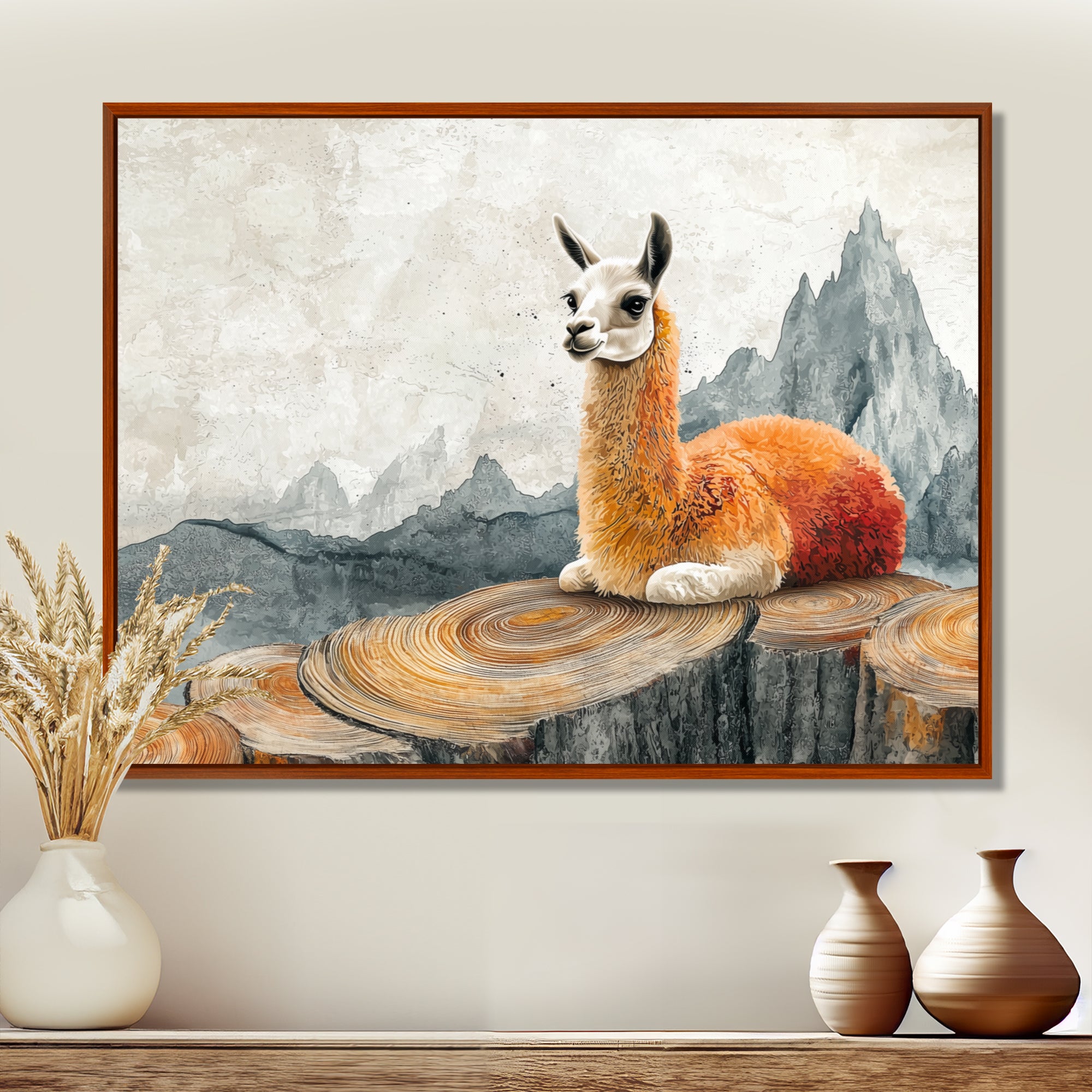 Llama In Peru Meditation Of The Guardian - Orange Llama Wall Art