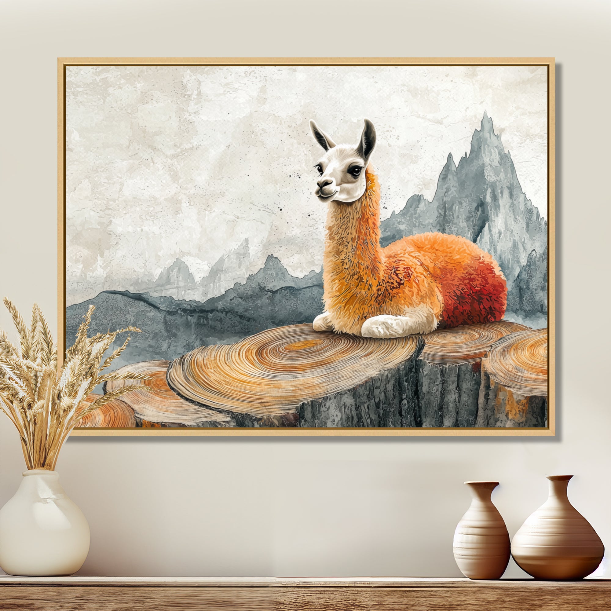 Llama In Peru Meditation Of The Guardian - Orange Llama Wall Art
