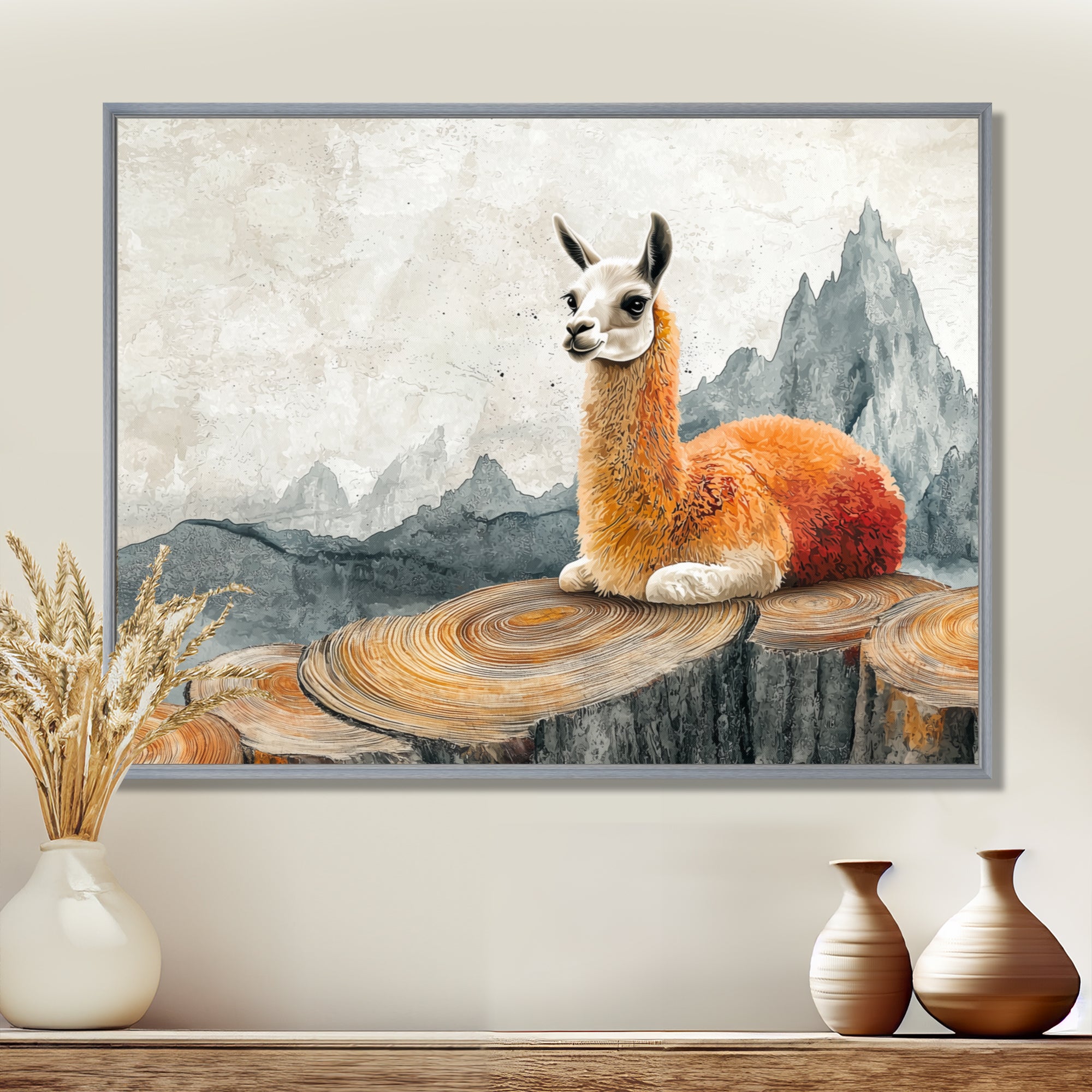 Llama In Peru Meditation Of The Guardian - Orange Llama Wall Art
