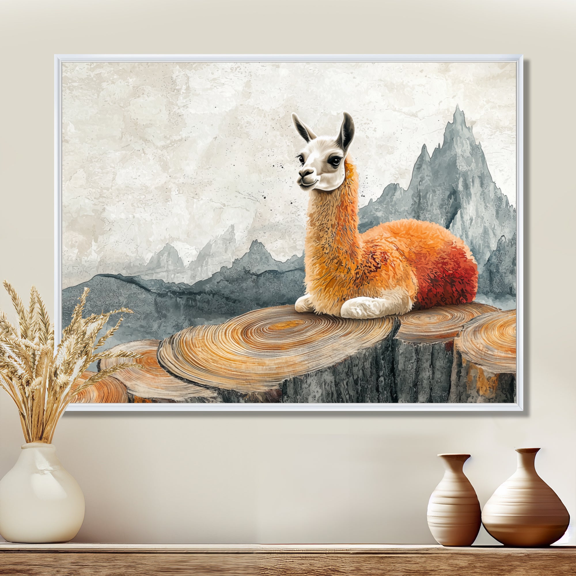 Llama In Peru Meditation Of The Guardian - Orange Llama Wall Art