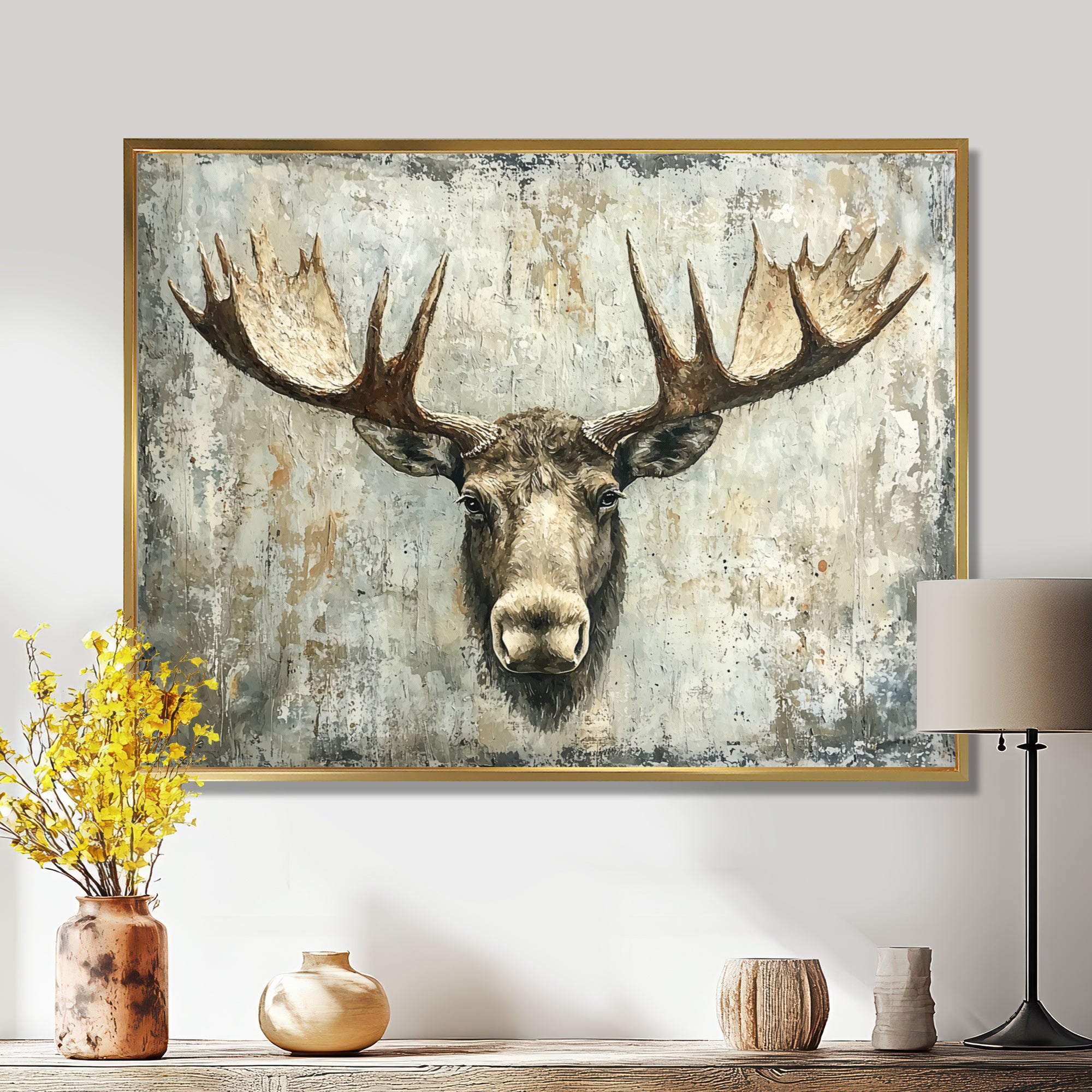Abstract Antlers Of Moose Head - Brown Moose Wall Art