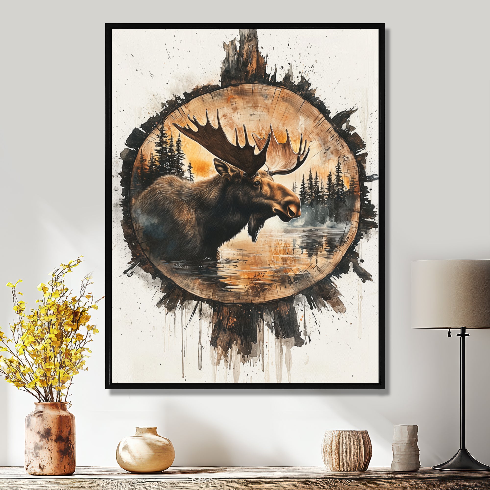 Canadian Moose Portrait In A Lake Landscape - Moose Large Canvas Wall Art