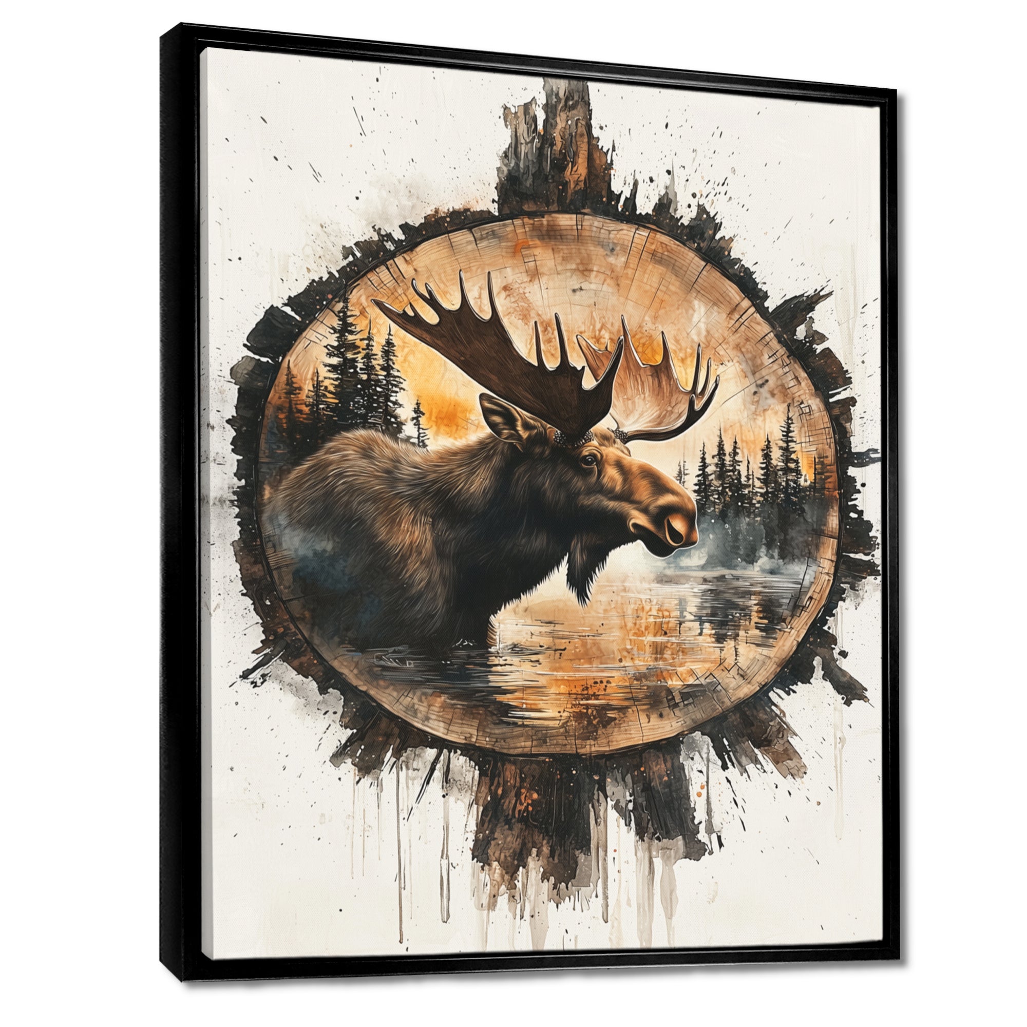 Canadian Moose Portrait In A Lake Landscape - Moose Large Canvas Wall Art